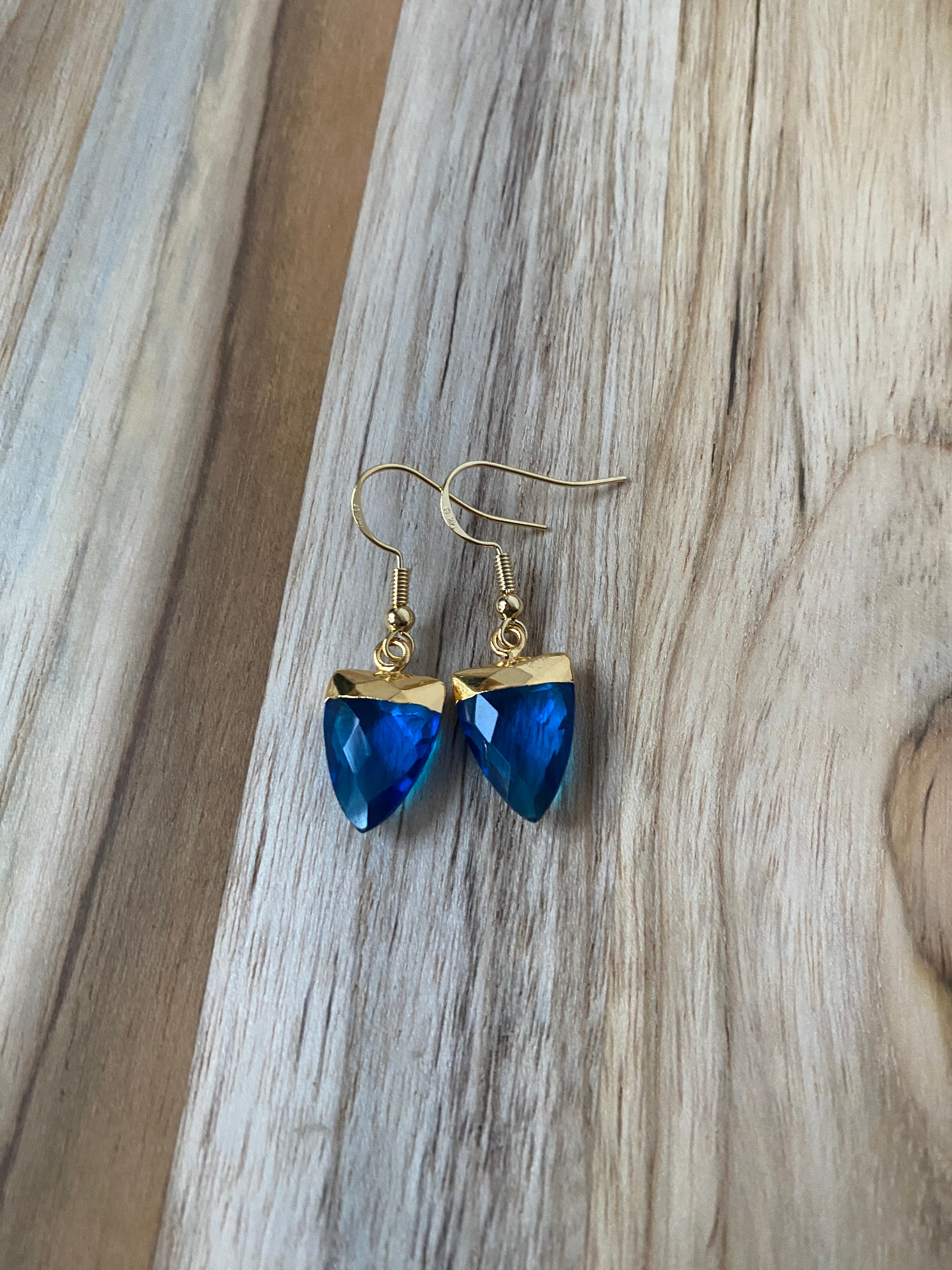Swiss Blue Topaz Dangle Earrings with Gold