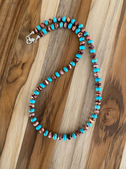 Natural Nevada Blue Turquoise and Purple Spiny Oyster Beaded Necklace