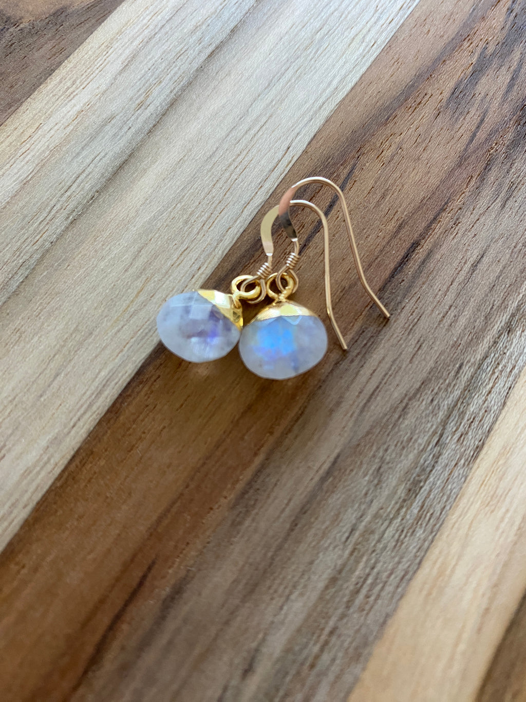 Dainty Minimalist Moonstone Dangle Earrings