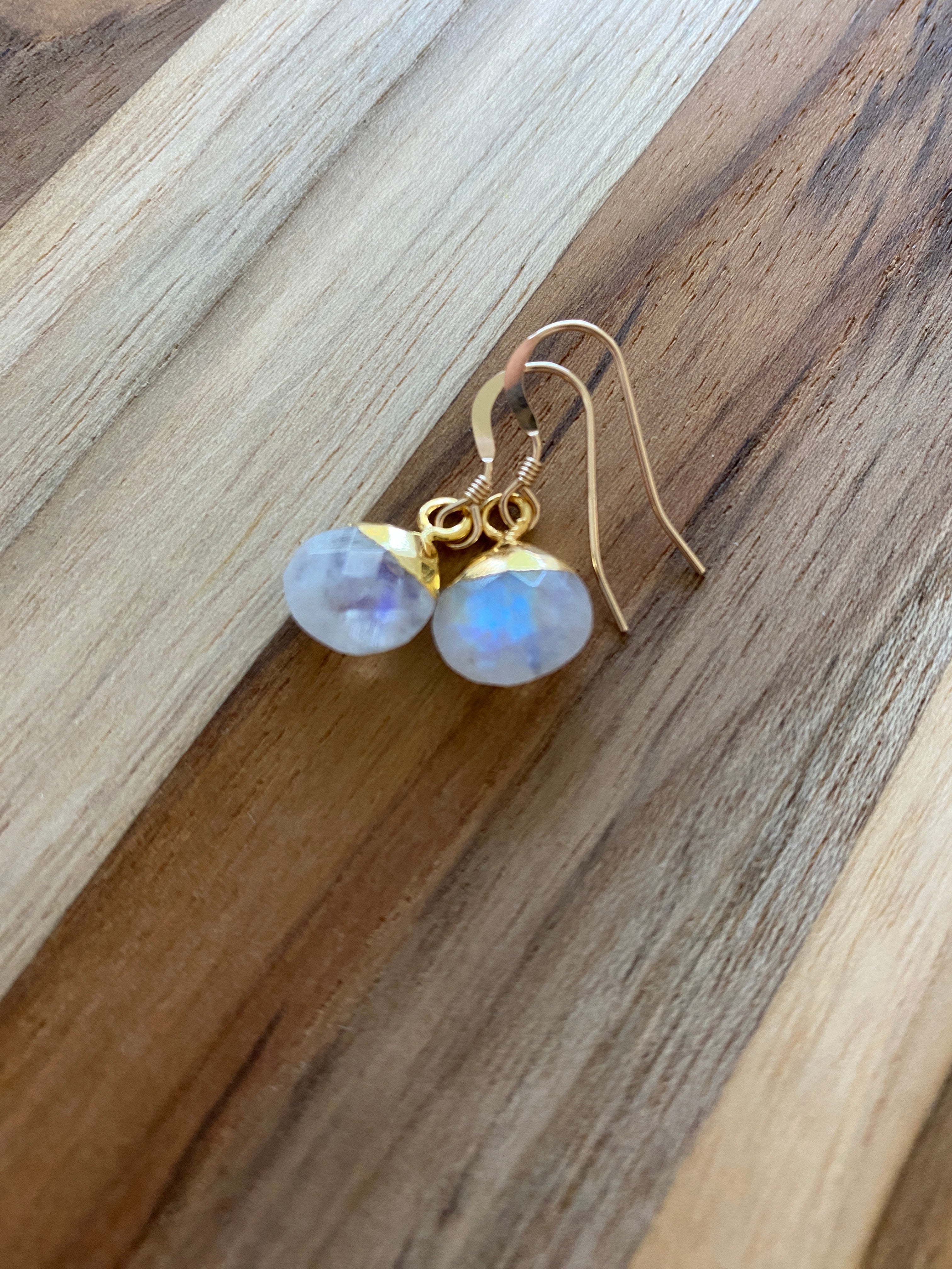 Dainty Minimalist Moonstone Dangle Earrings