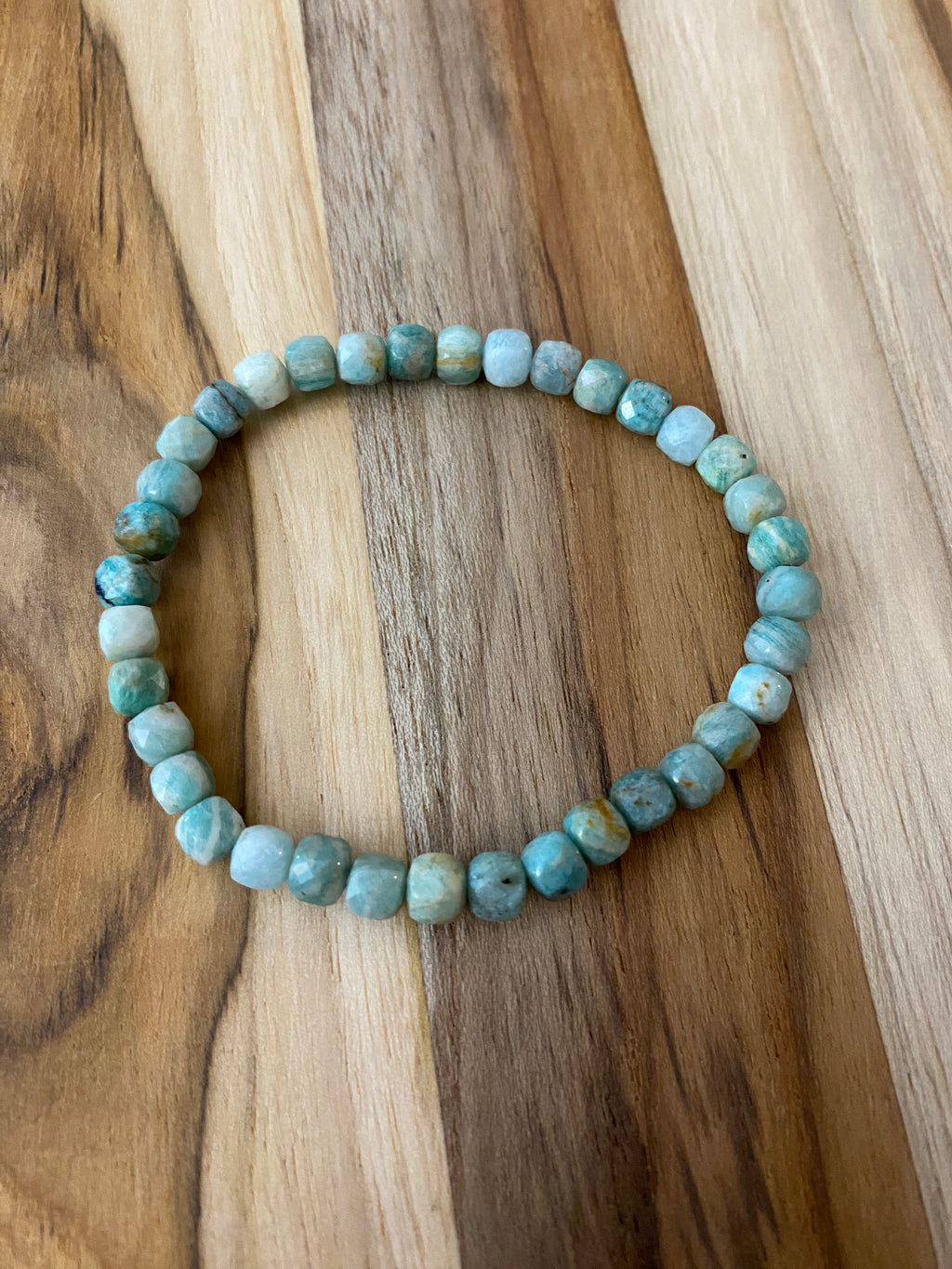 Dainty Amazonite Faceted Cube Beaded Stretch Bracelet - My Urban Gems