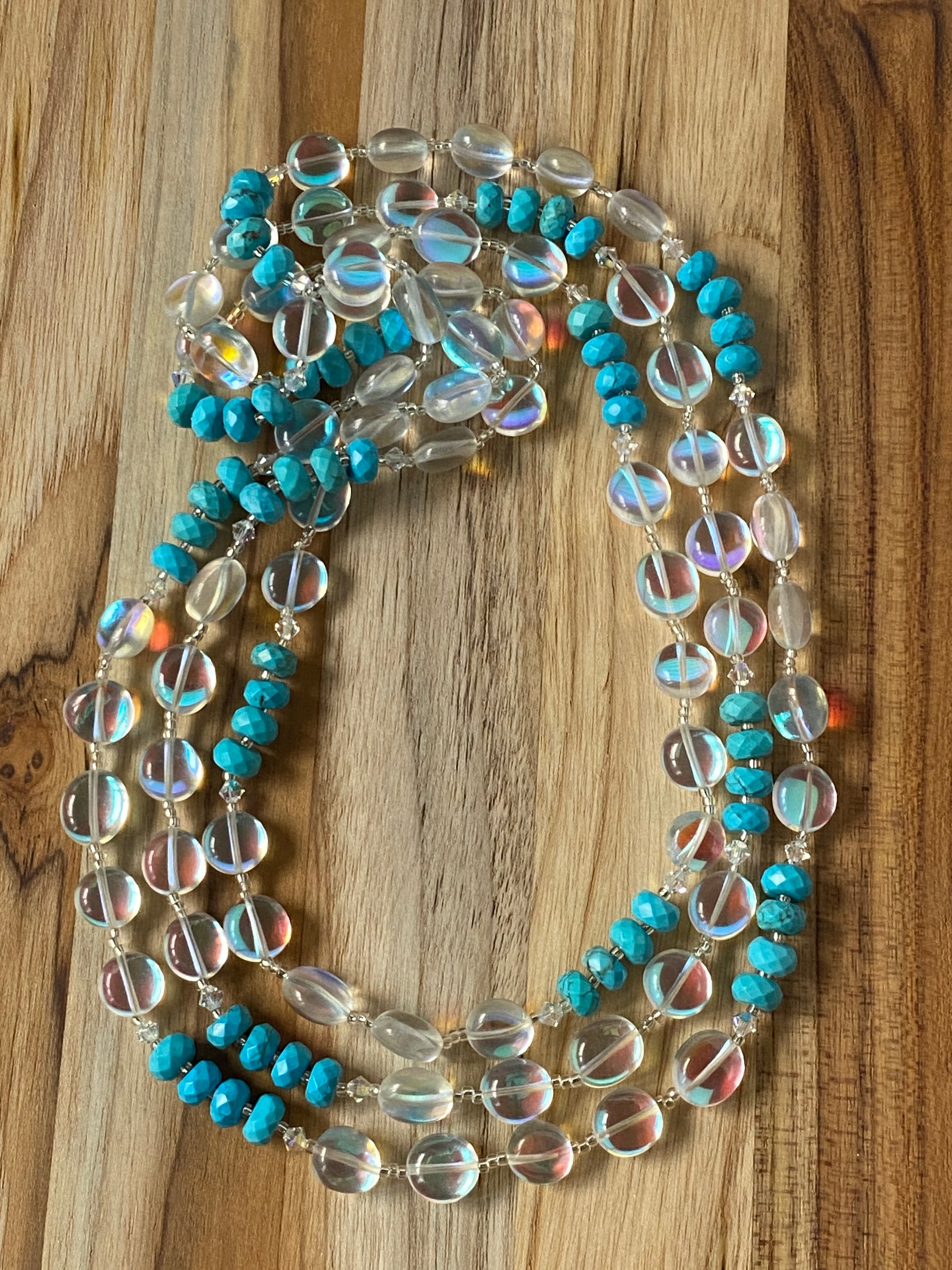 60" Extra Long Beaded Wraparound Necklace with Mystic Aura Quartz Turquoise & Crystal Beads _ My Urban Gems