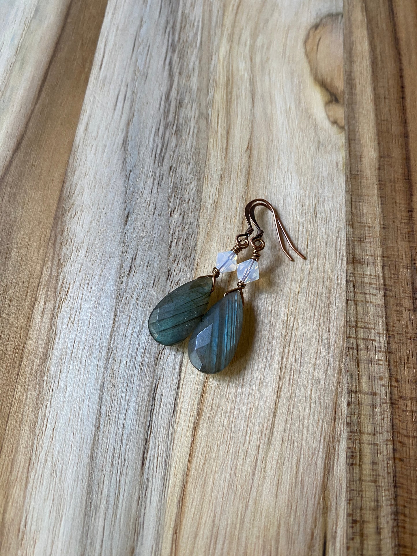 Green Flash Labradorite Dangle Earrings with Copper
