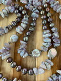 60" Extra Long Beaded Lavender Chalcedony and Pearl Necklace with Crystal Beads My Urban Gems