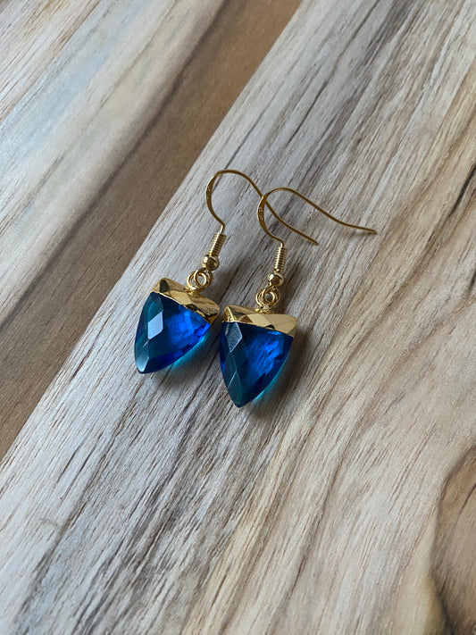 Swiss Blue Topaz Dangle Earrings with Gold