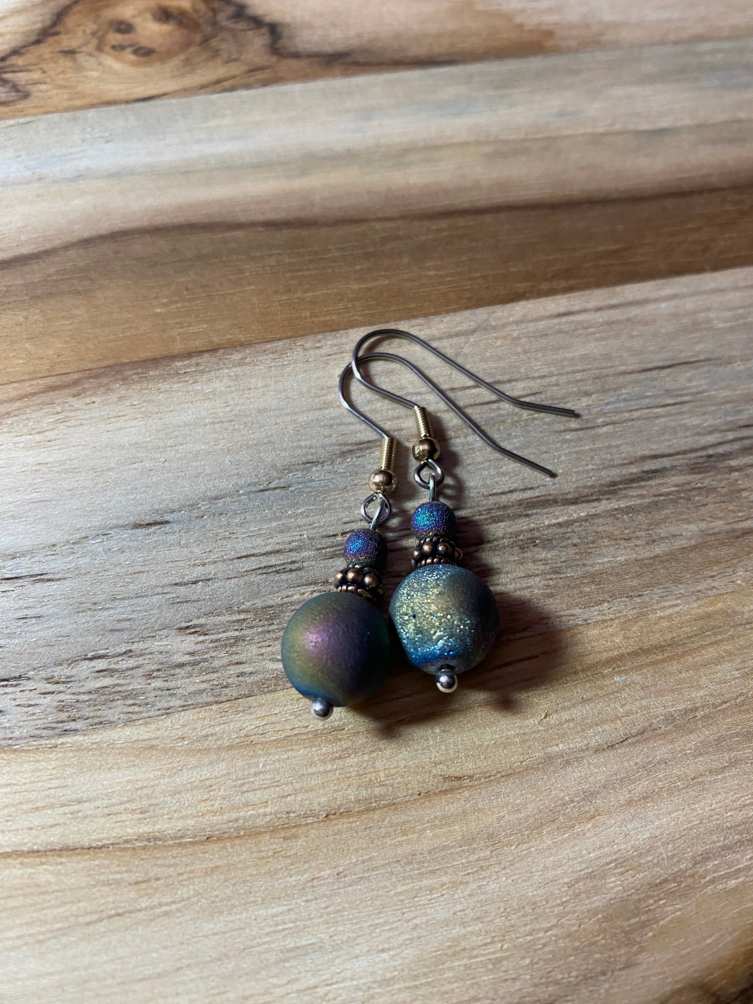 Rainbow Druzy Agate Dangle Earring