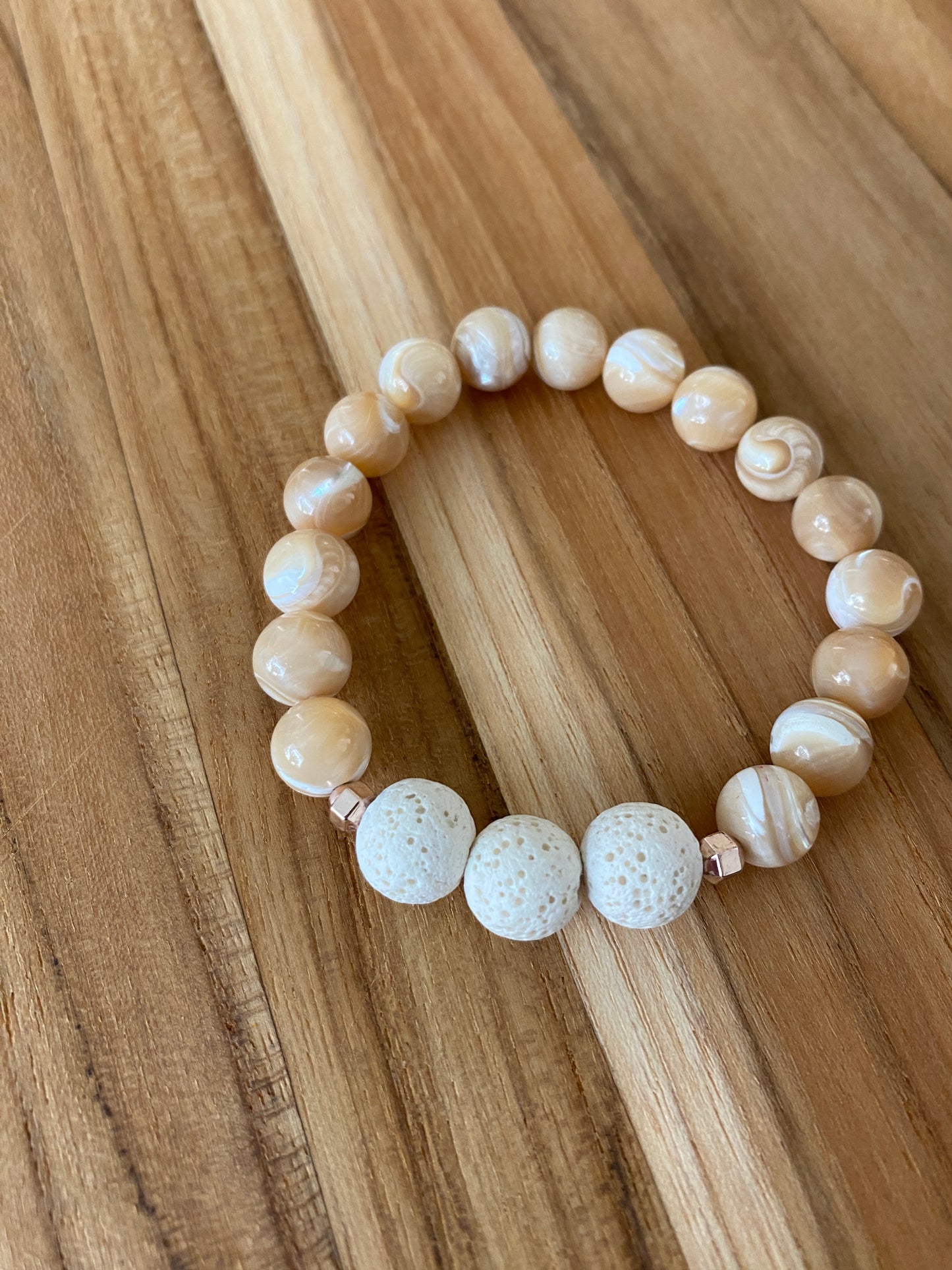 Natural Cream Mother of Pearl Aromatherapy Beaded Stretch Bracelet
