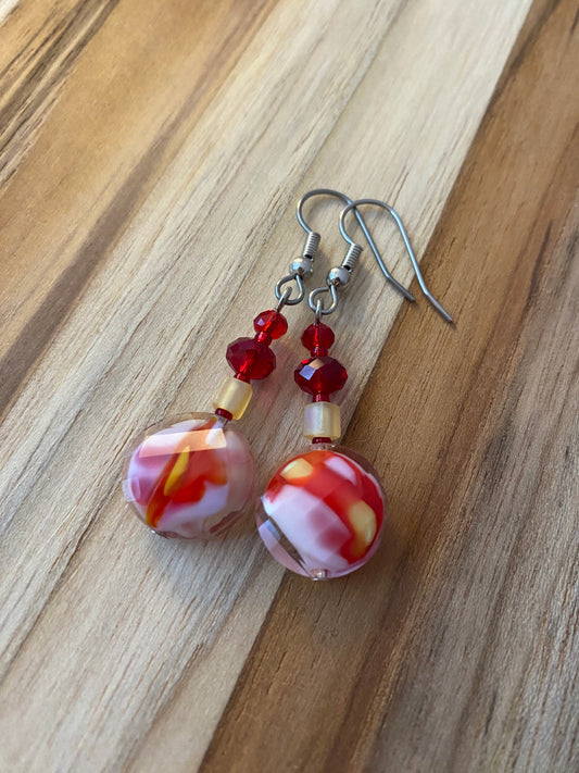 Red, Yellow & White Glass & Crystal Dangle Earrings - My Urban Gems