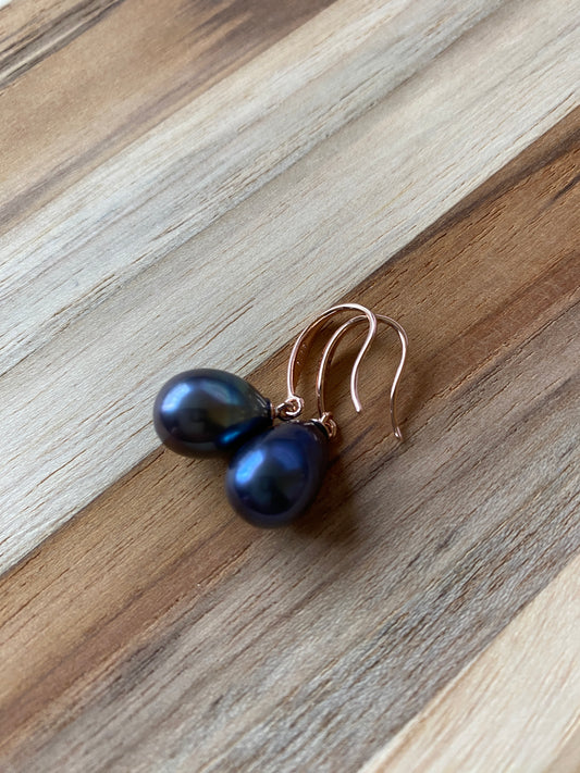 Peacock Pearl Dangle Earrings with Rose Gold