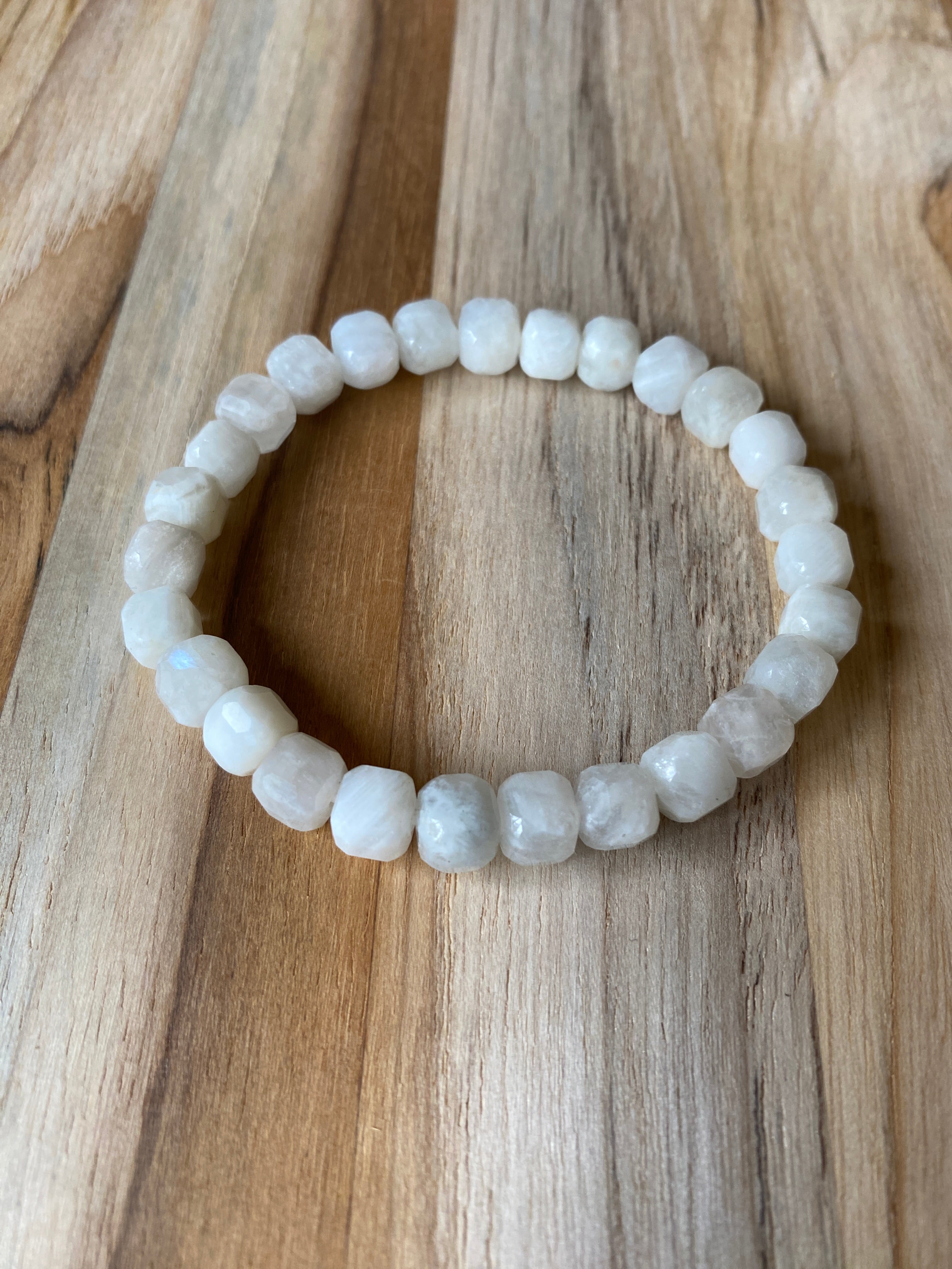 Faceted Squares Moonstone Beaded Stretch Bracelet