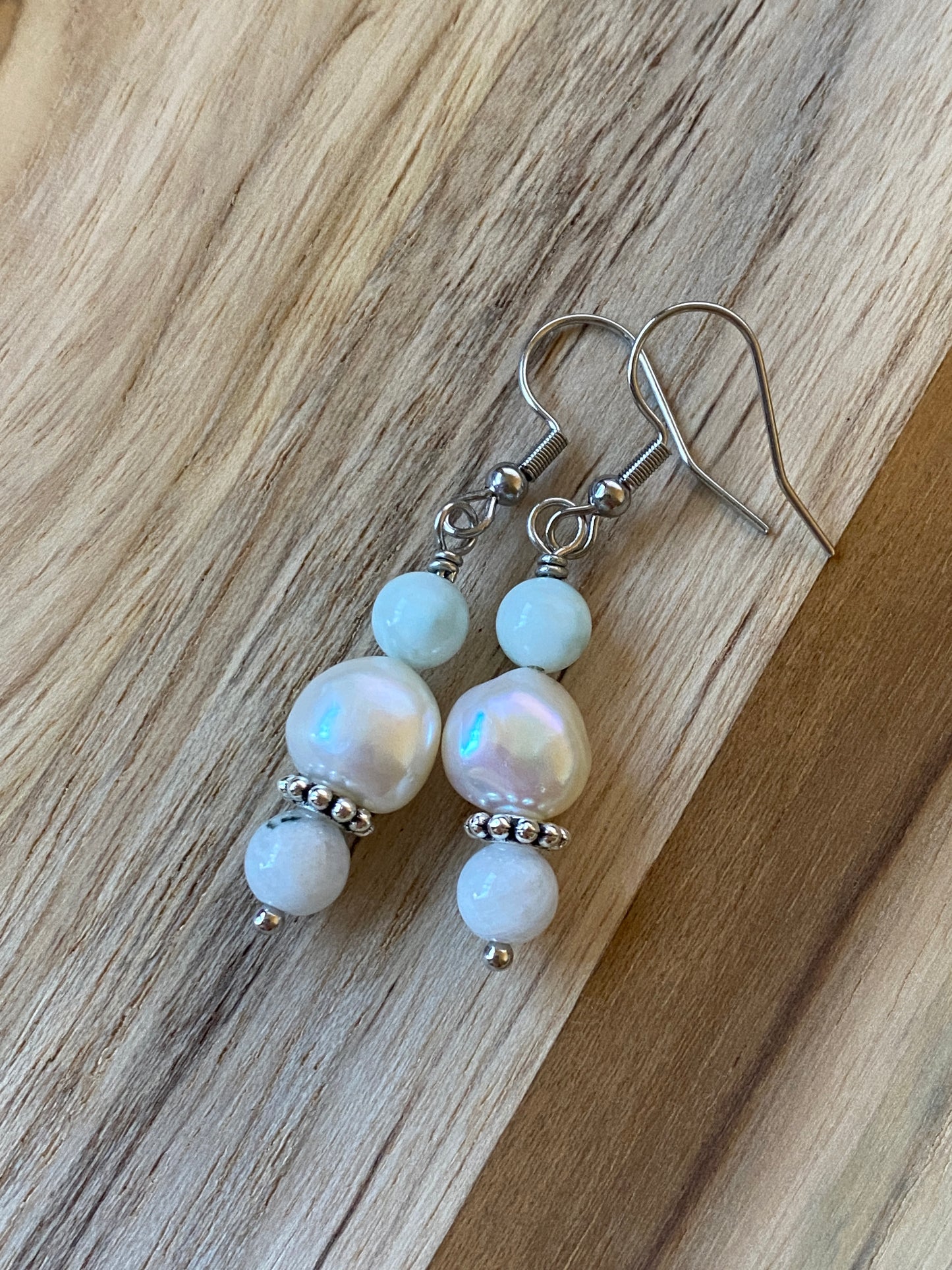 Freshwater Pearl and Moonstone Dangle earrings