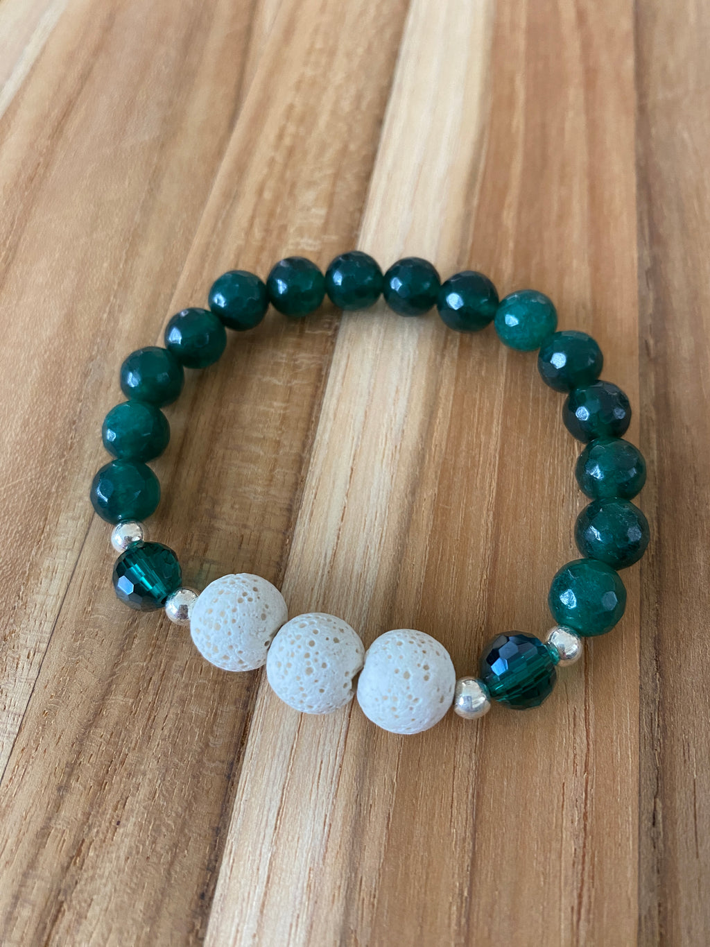 Green Agate Beaded Aromatherapy Stretch Bracelet with Crystal