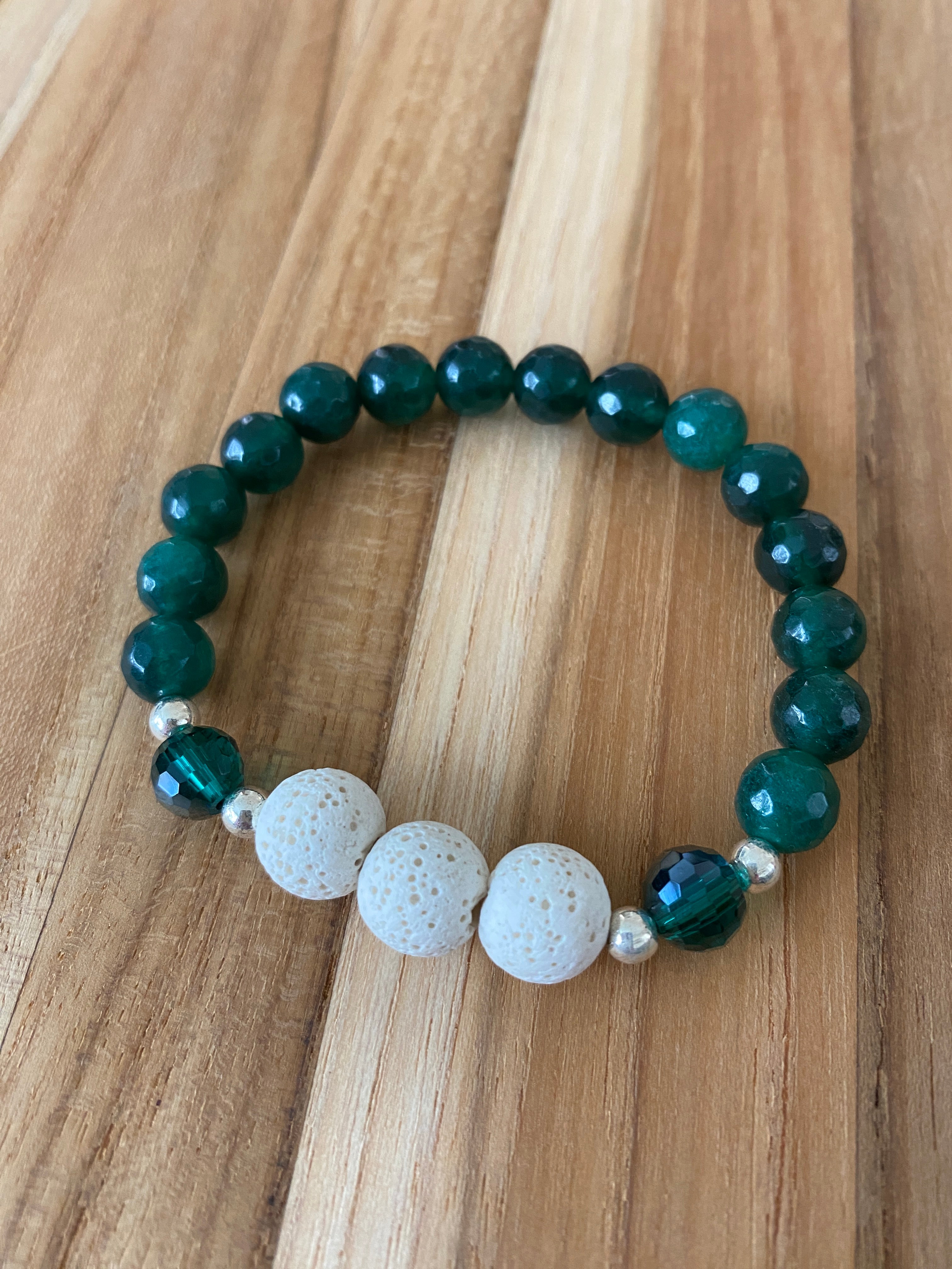 Green Agate Beaded Aromatherapy Stretch Bracelet with Crystal