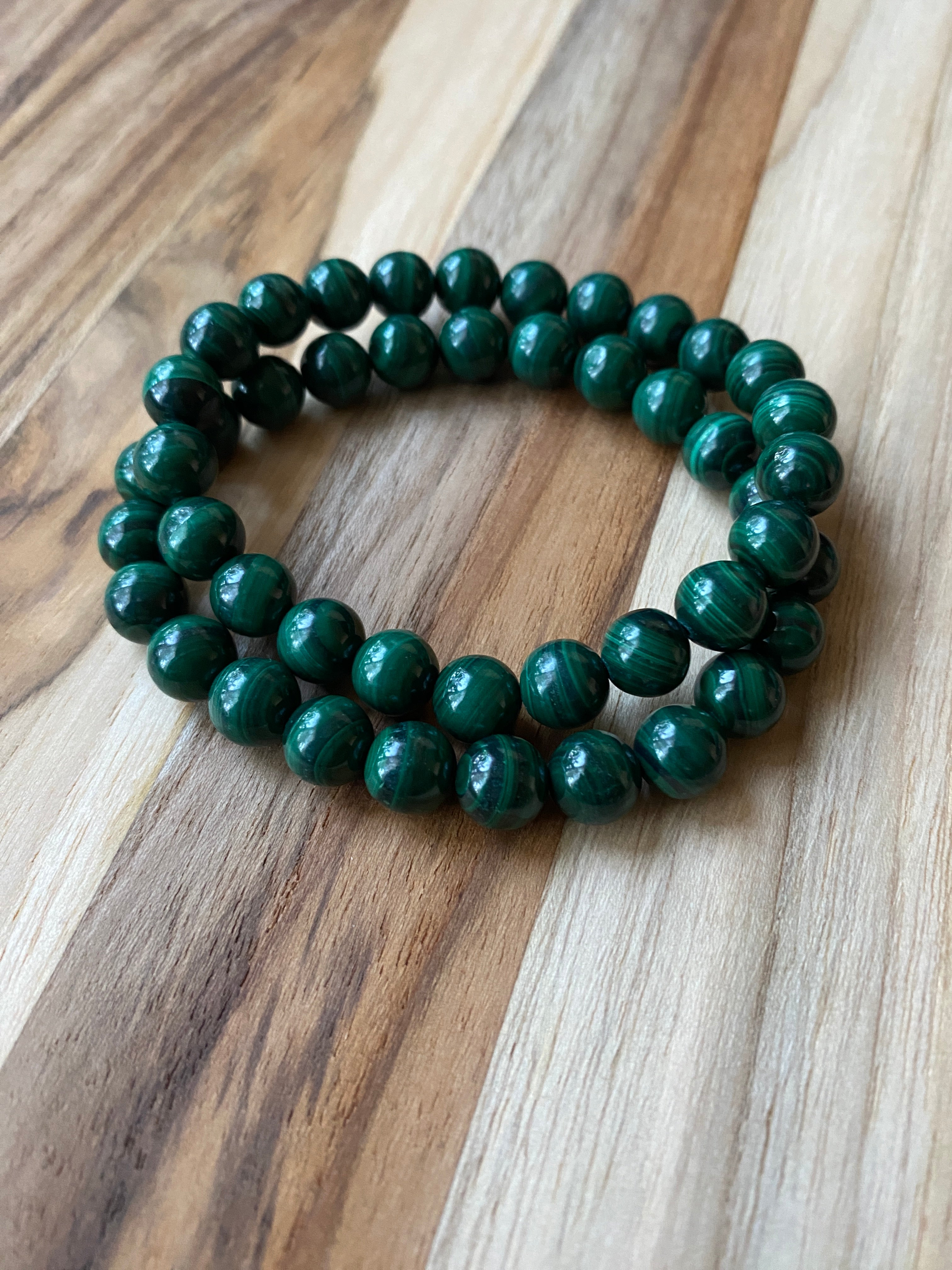 Dark Green Natural Malachite Stretch Beaded Bracelet