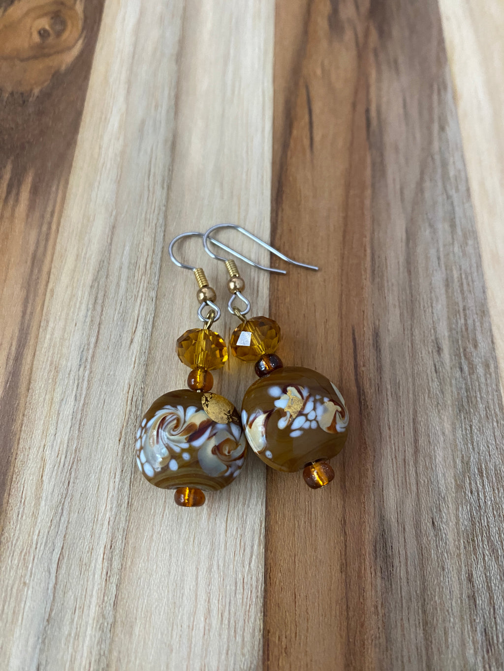 Brown Art Glass & Crystal Earrings - My Urban Gems