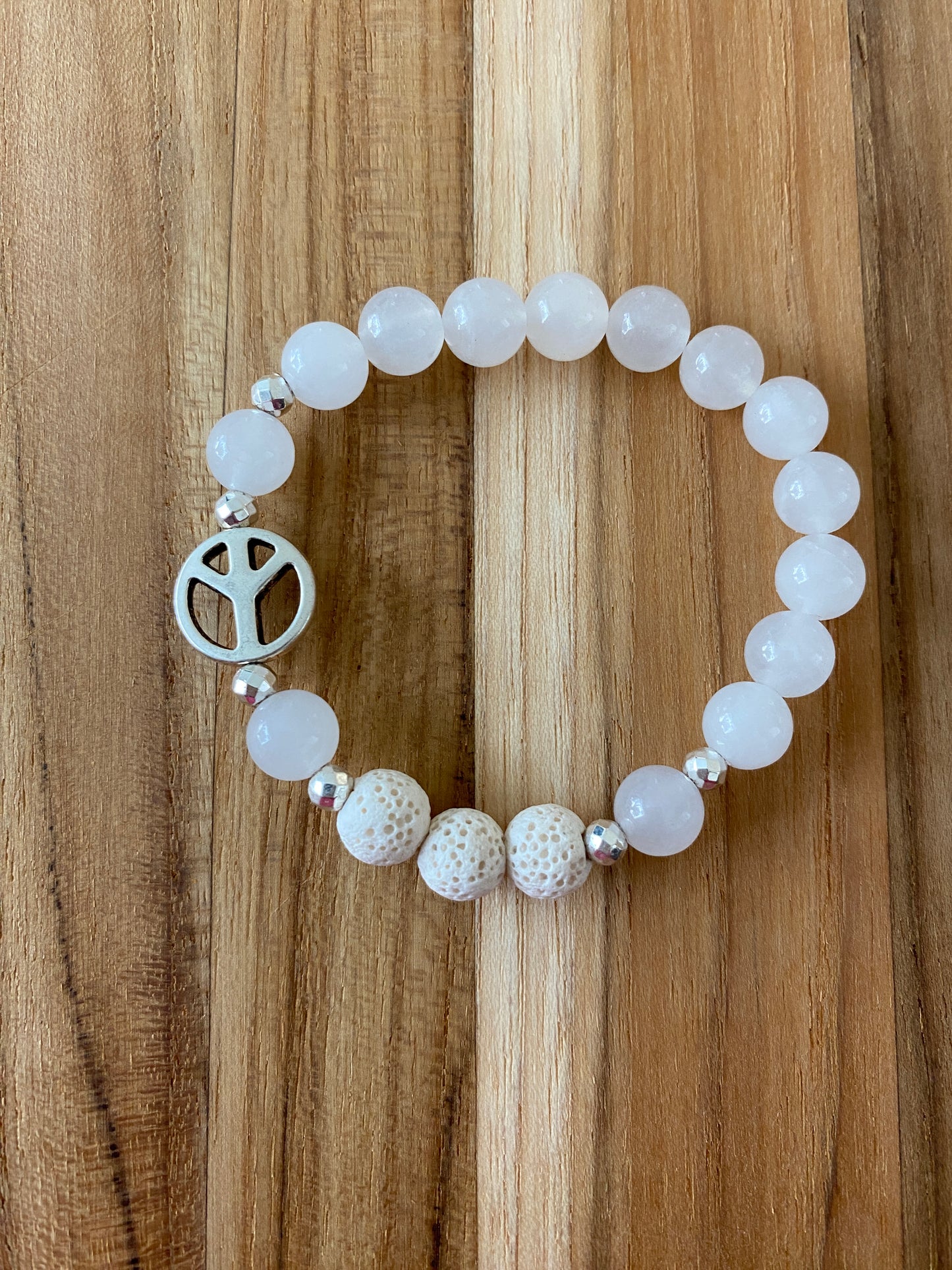White Jade Aromatherapy Bracelet with Peace sign