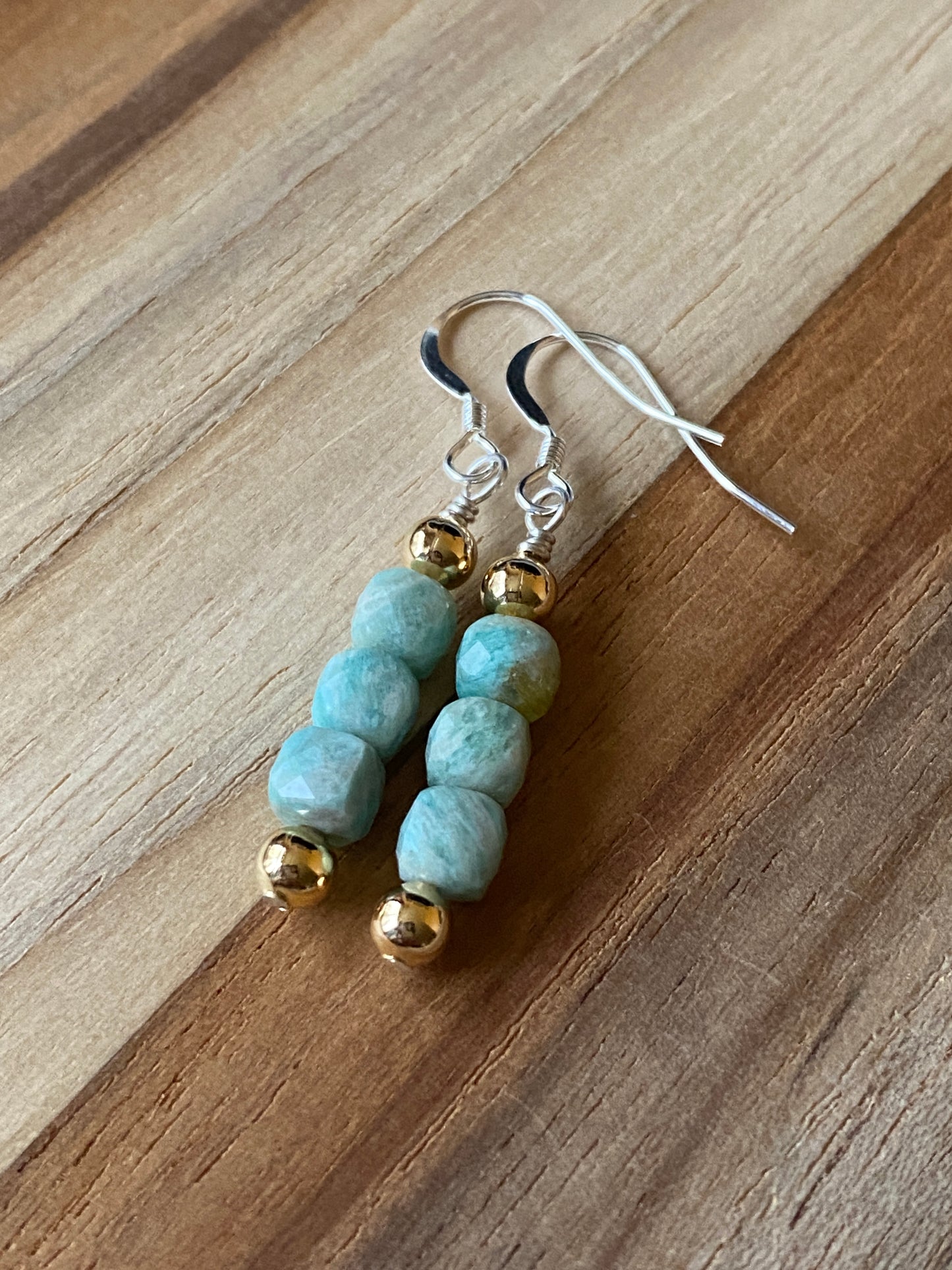 Amazonite Faceted Cube Square Shaped Dangle Earrings