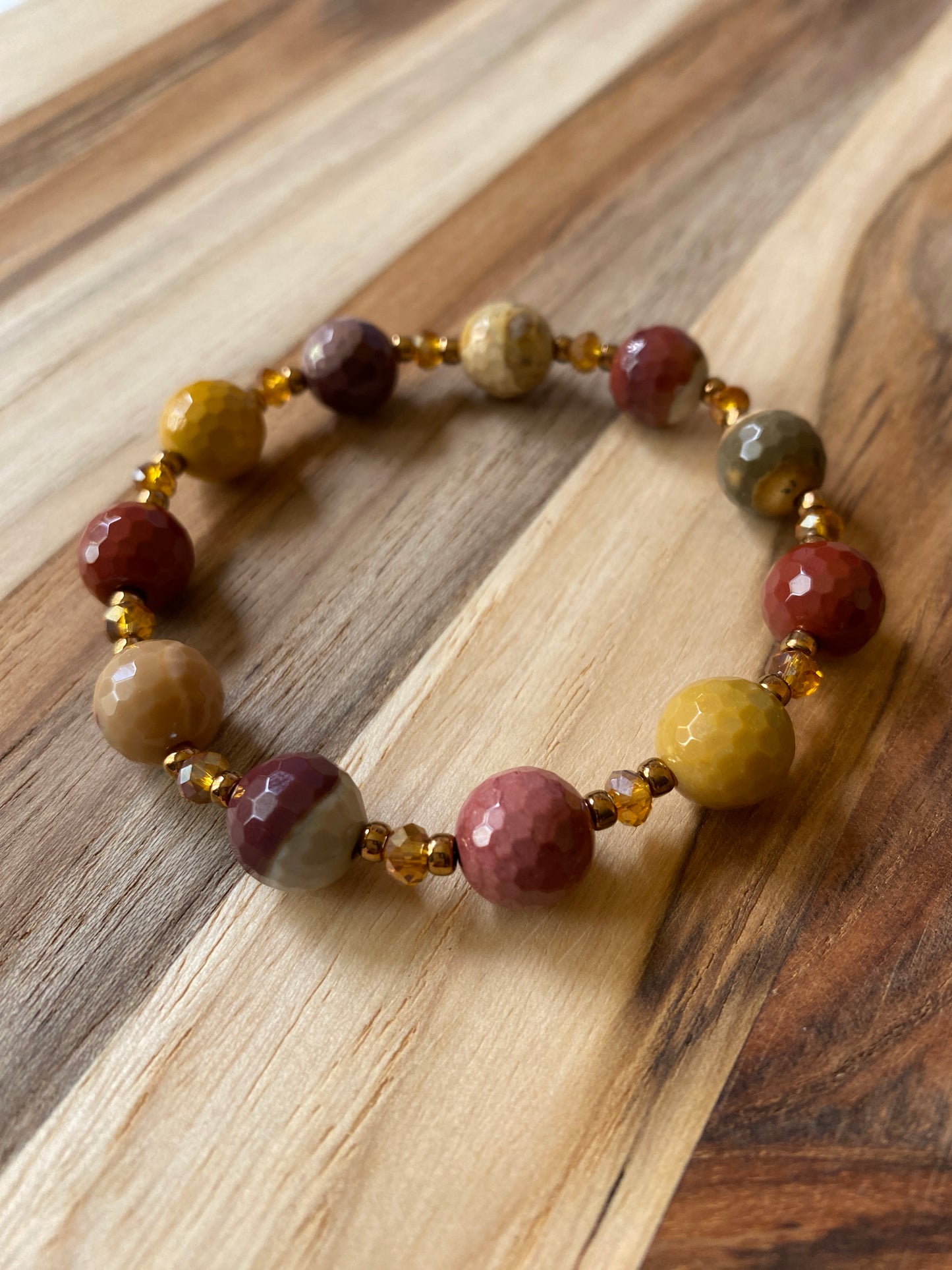 Mookaite and Crystal Beaded Stretch Bracelet