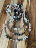 63" Long Wraparound Cherry Quartz, Labradorite, Moonstone & Crystal Beaded Necklace - My Urban Gems