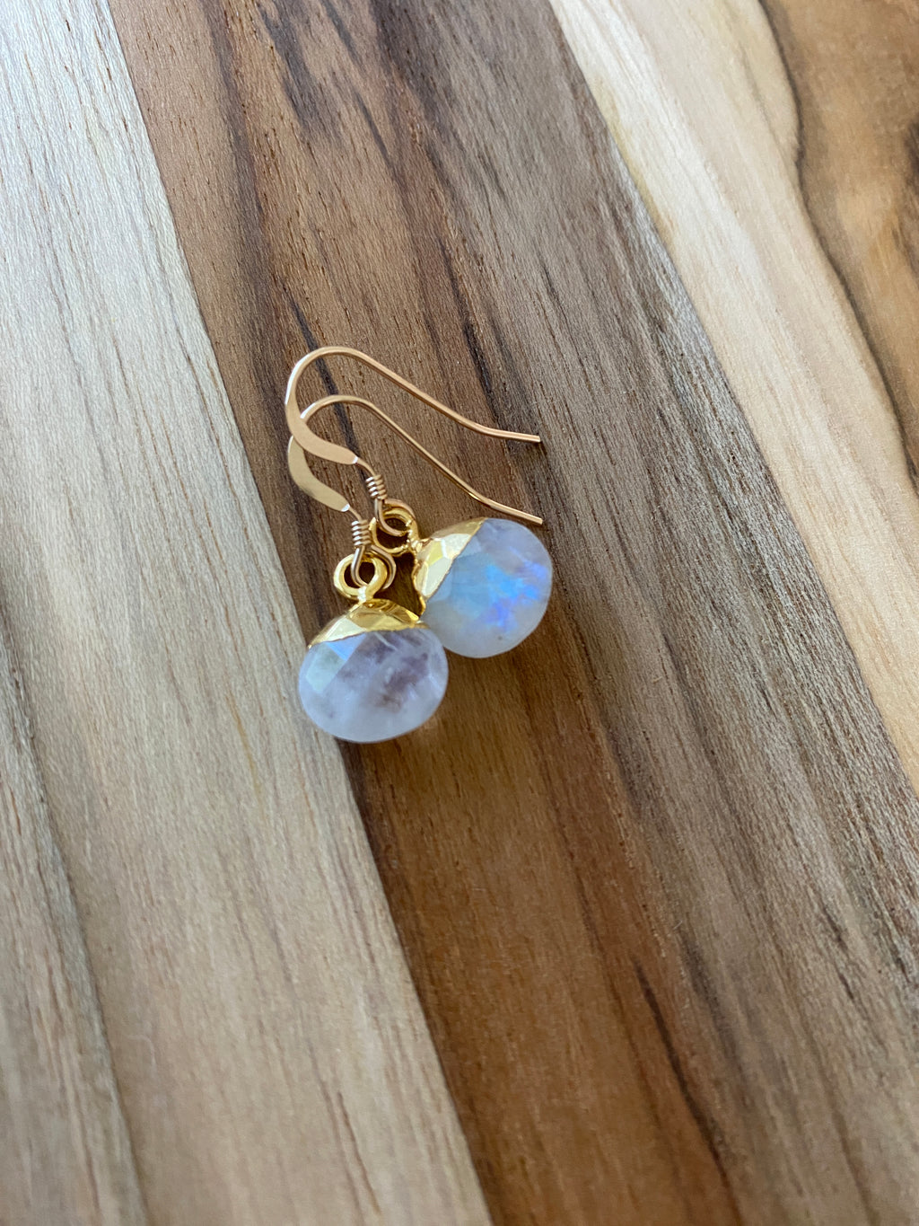 Dainty Minimalist Moonstone Dangle Earrings