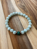 Green Moonstone Beaded Stretch Bracelet with Malachite