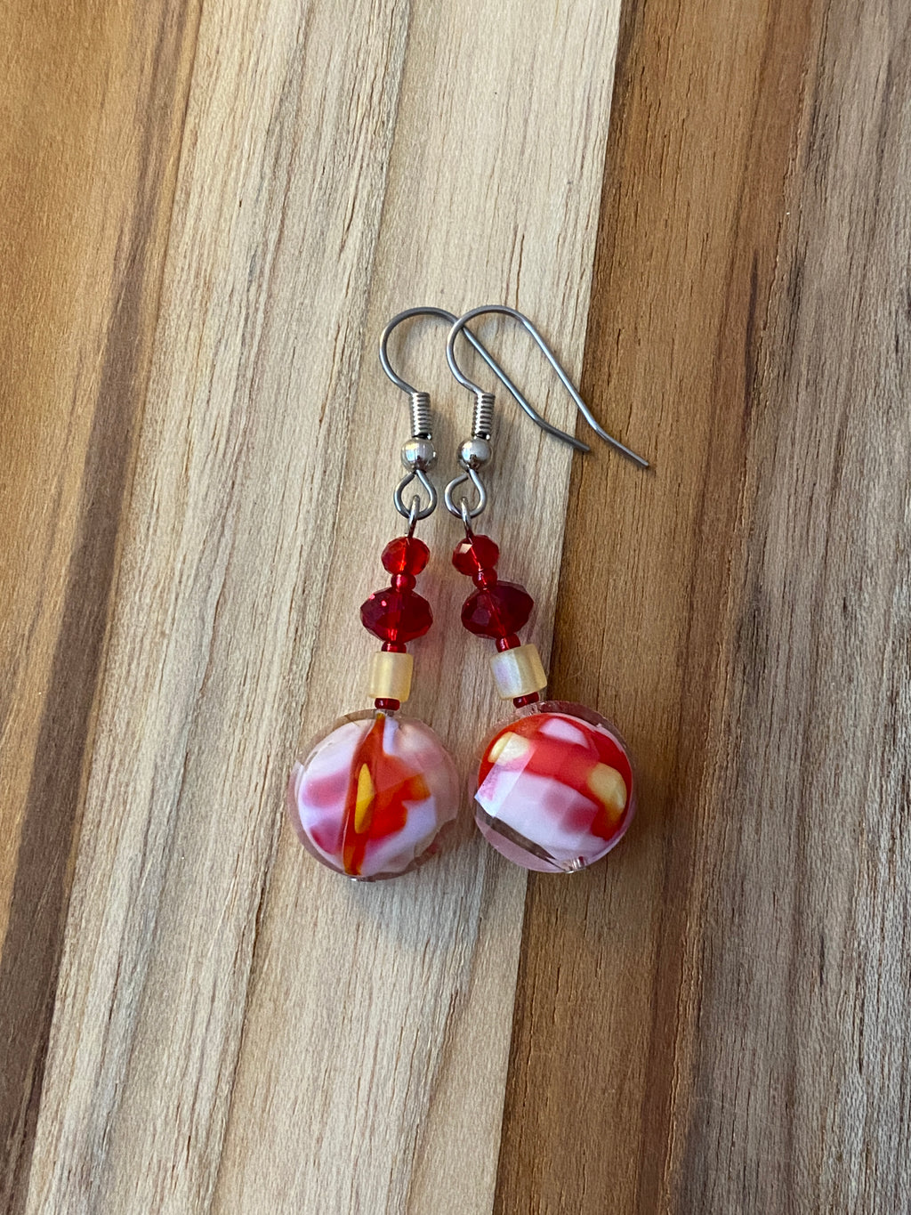 Red, Yellow & White Glass & Crystal Dangle Earrings - My Urban Gems