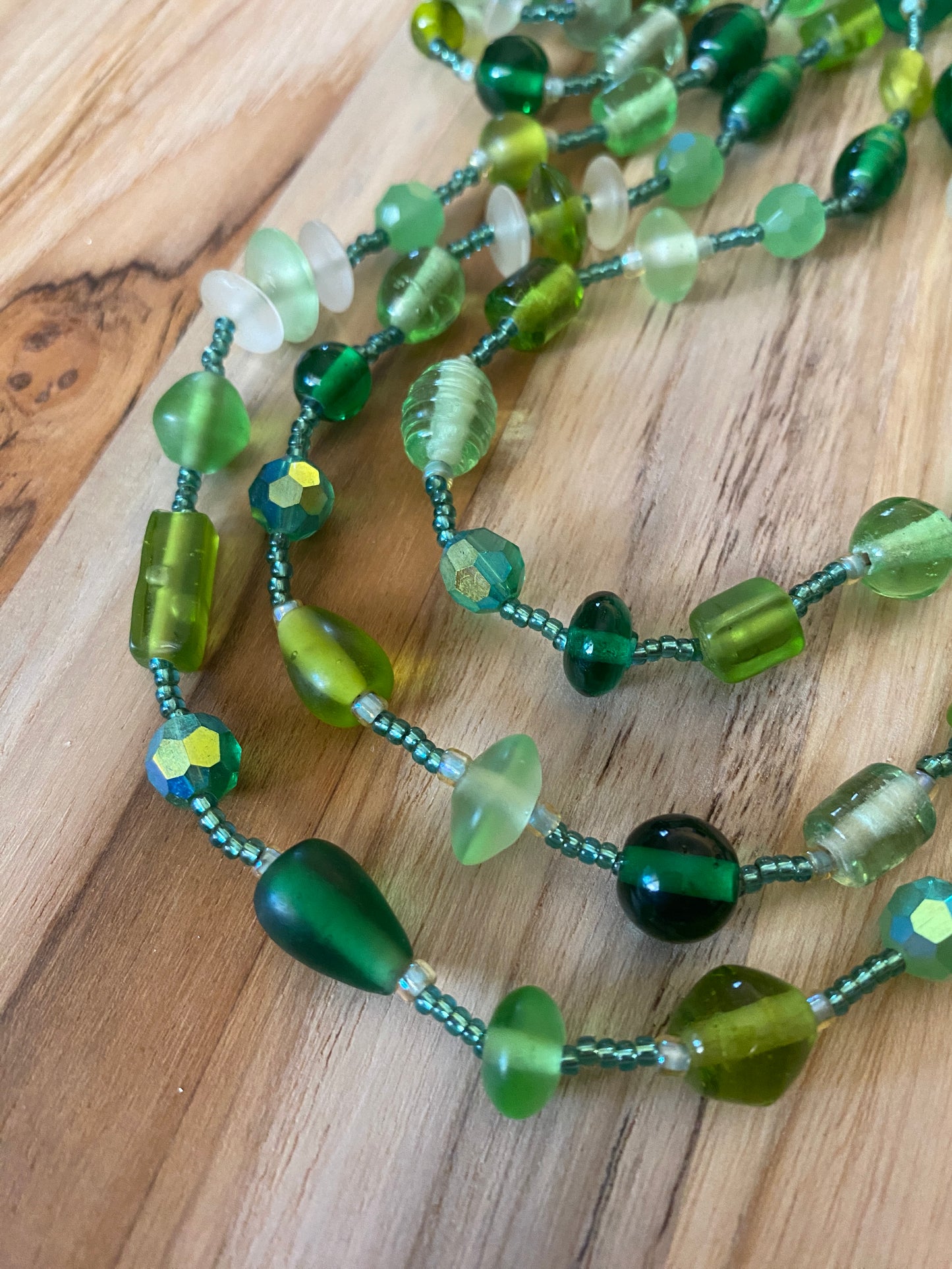 Extra Long Green Glass Wraparound Style Necklace