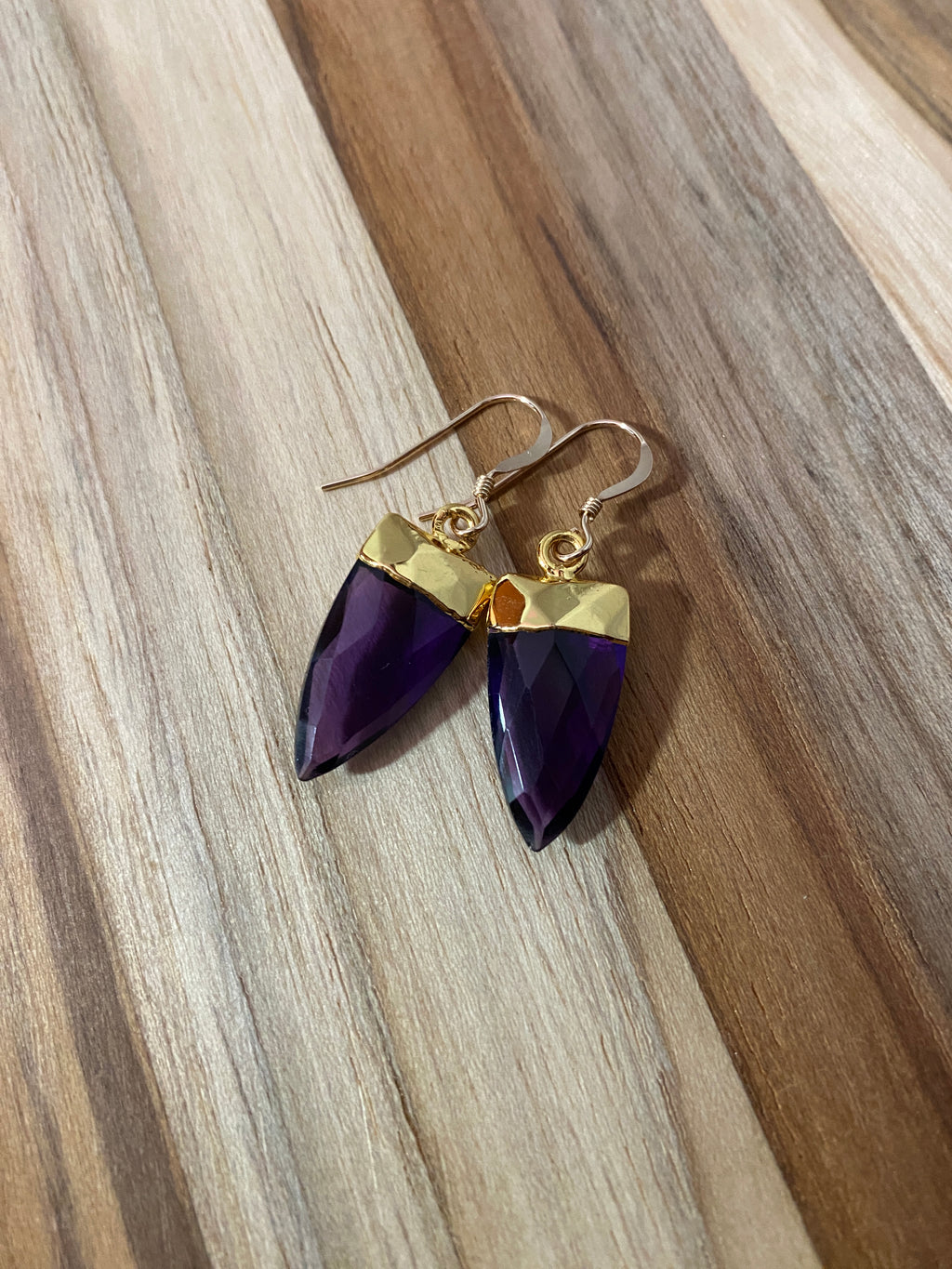 Trillion Shaped Amethyst Dangle Earrings
