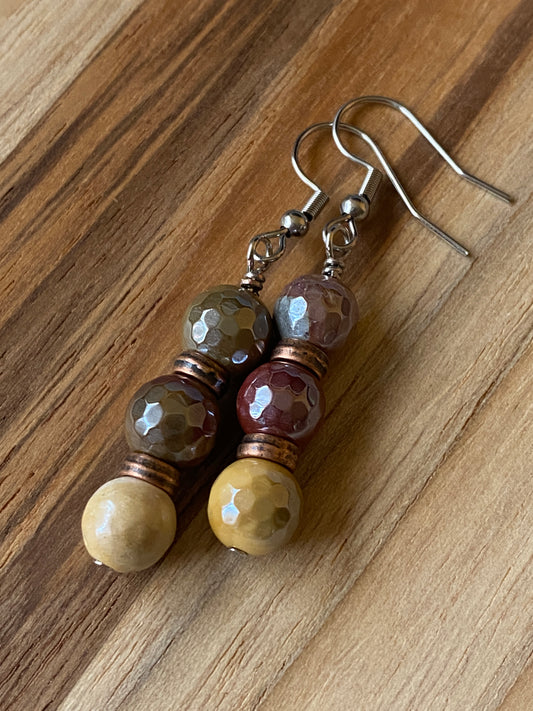 Mystic Coated Faceted Mookaite Dangle Earrings with Copper