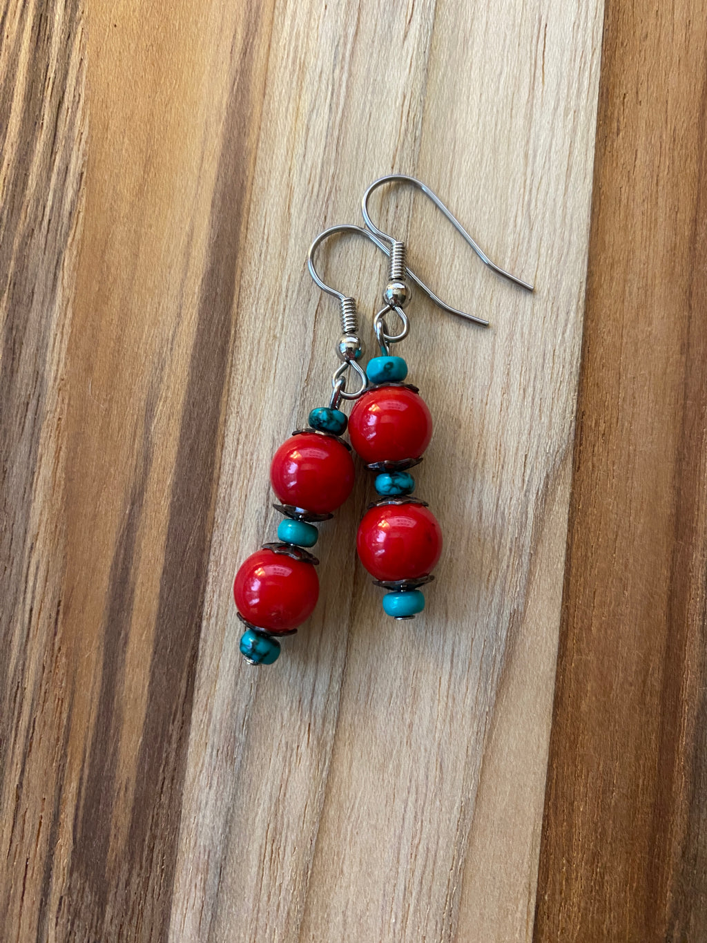 Coral, Turquoise & Copper Dangle Earrings - My Urban Gems