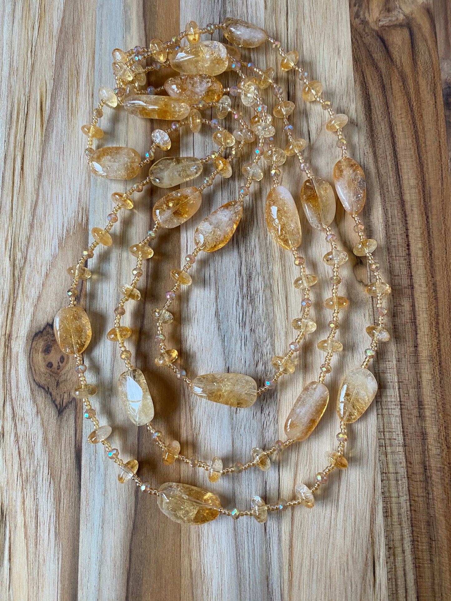 60" Extra Long Beaded Wraparound Necklace with Citrine and Crystal Beads - My Urban Gems