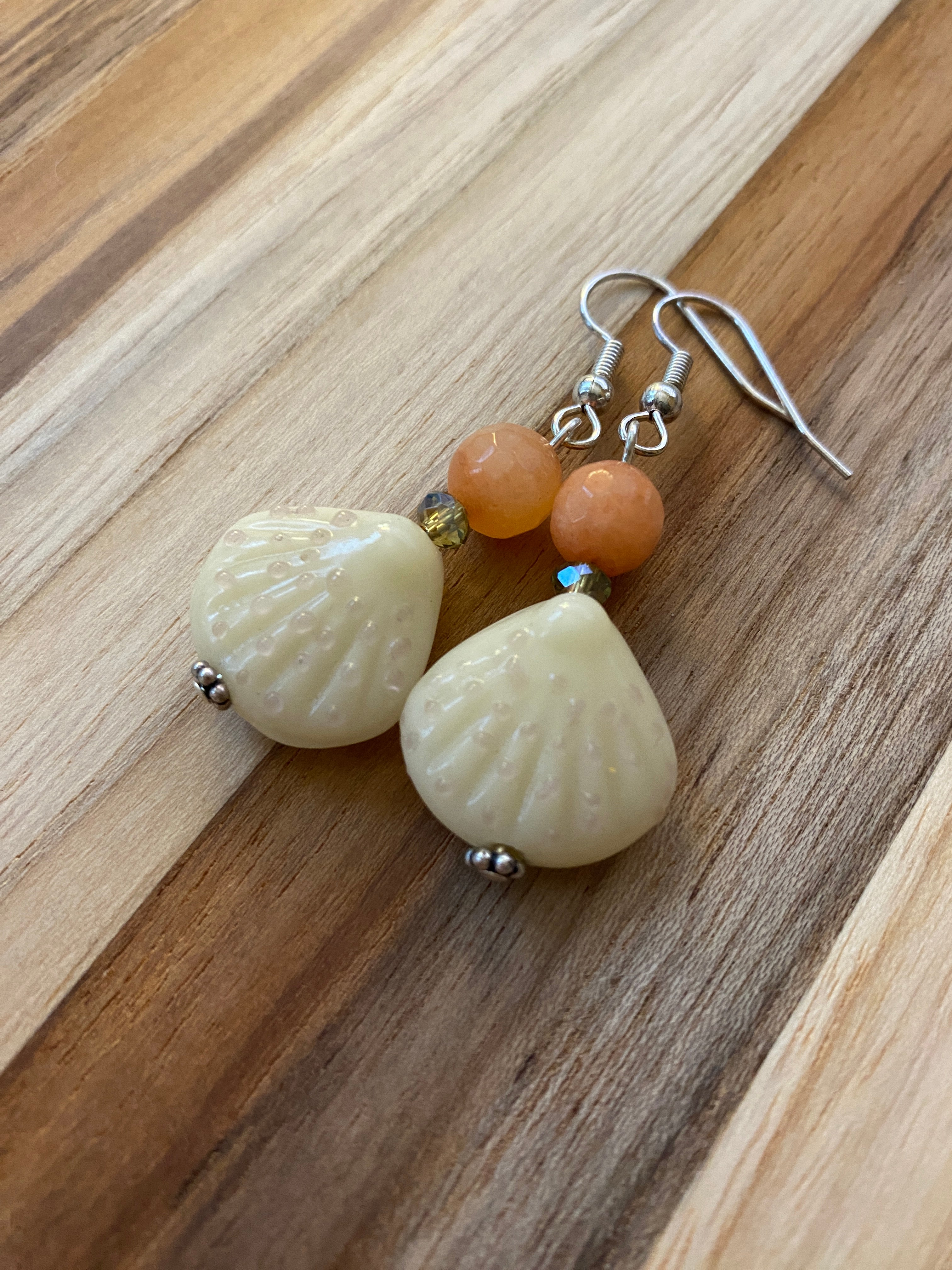 Peach & Cream Glass Shell Dangle Earrings - My Urban Gems