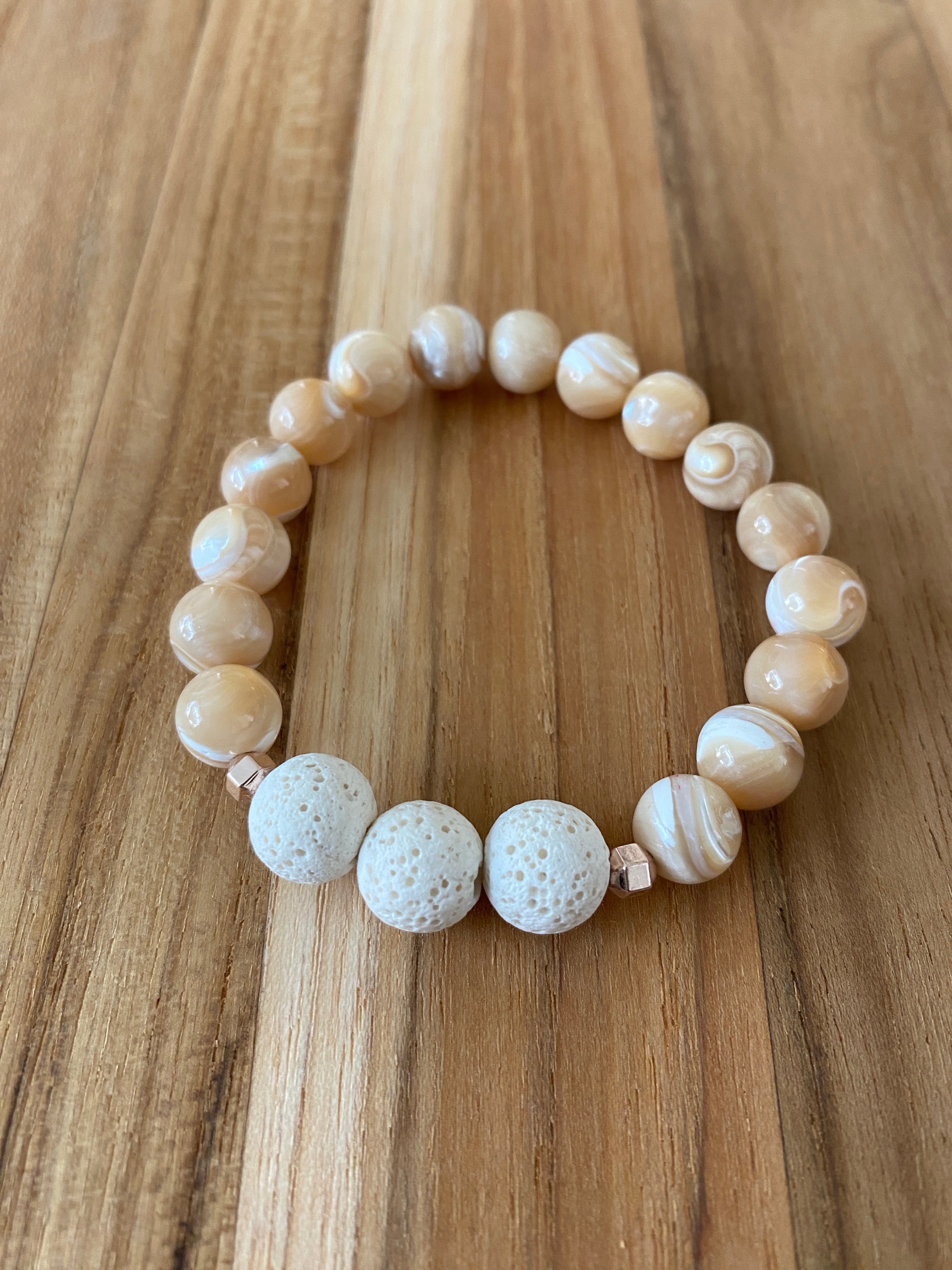 Natural Cream Mother of Pearl Aromatherapy Beaded Stretch Bracelet
