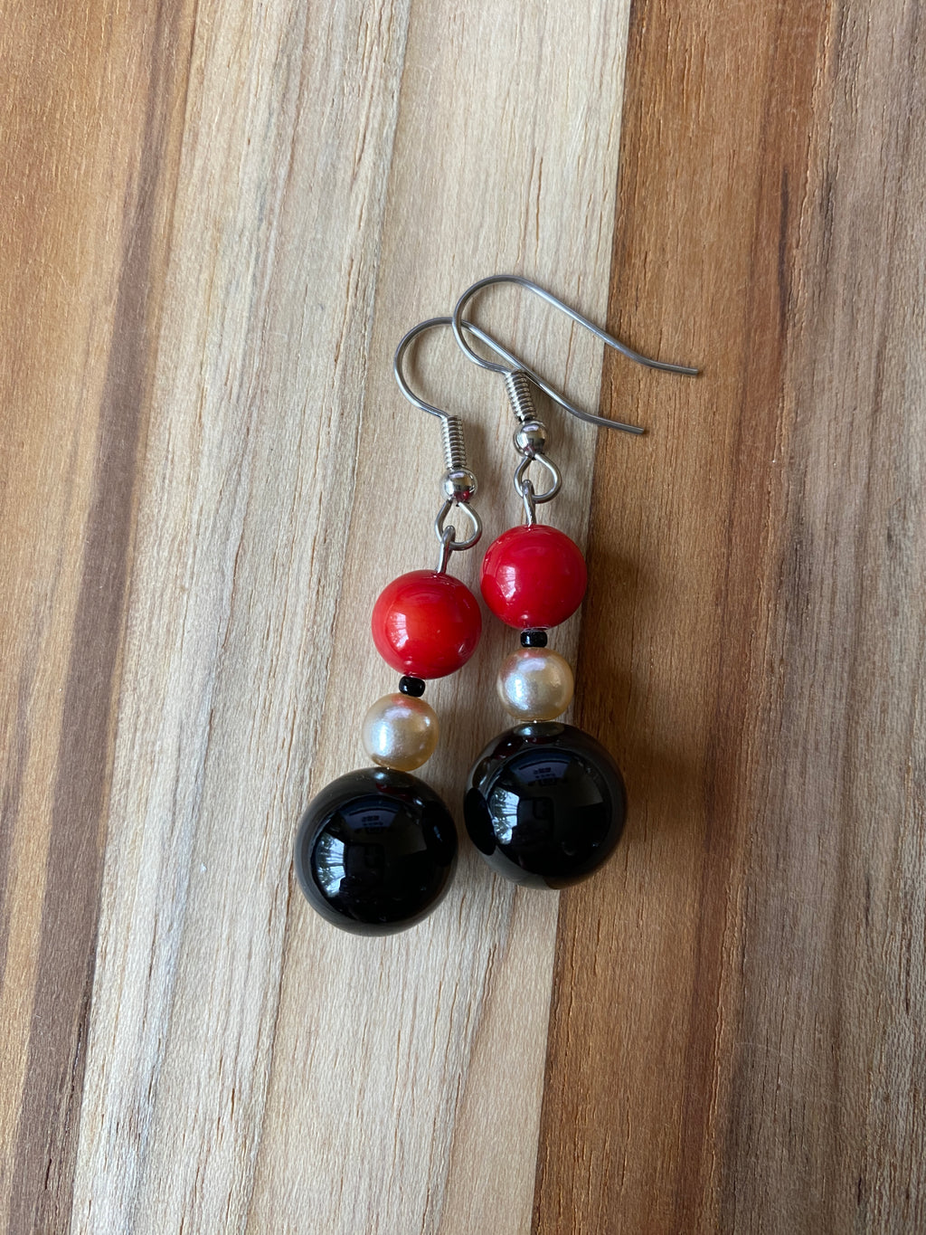 Black Onyx, Coral & Faux Pearl Earrings - My Urban Gems