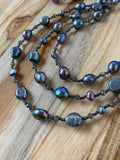 60" Extra Long Beaded Grey Peacock Freshwater Pearl Necklace with Crystal Beads My Urban Gems