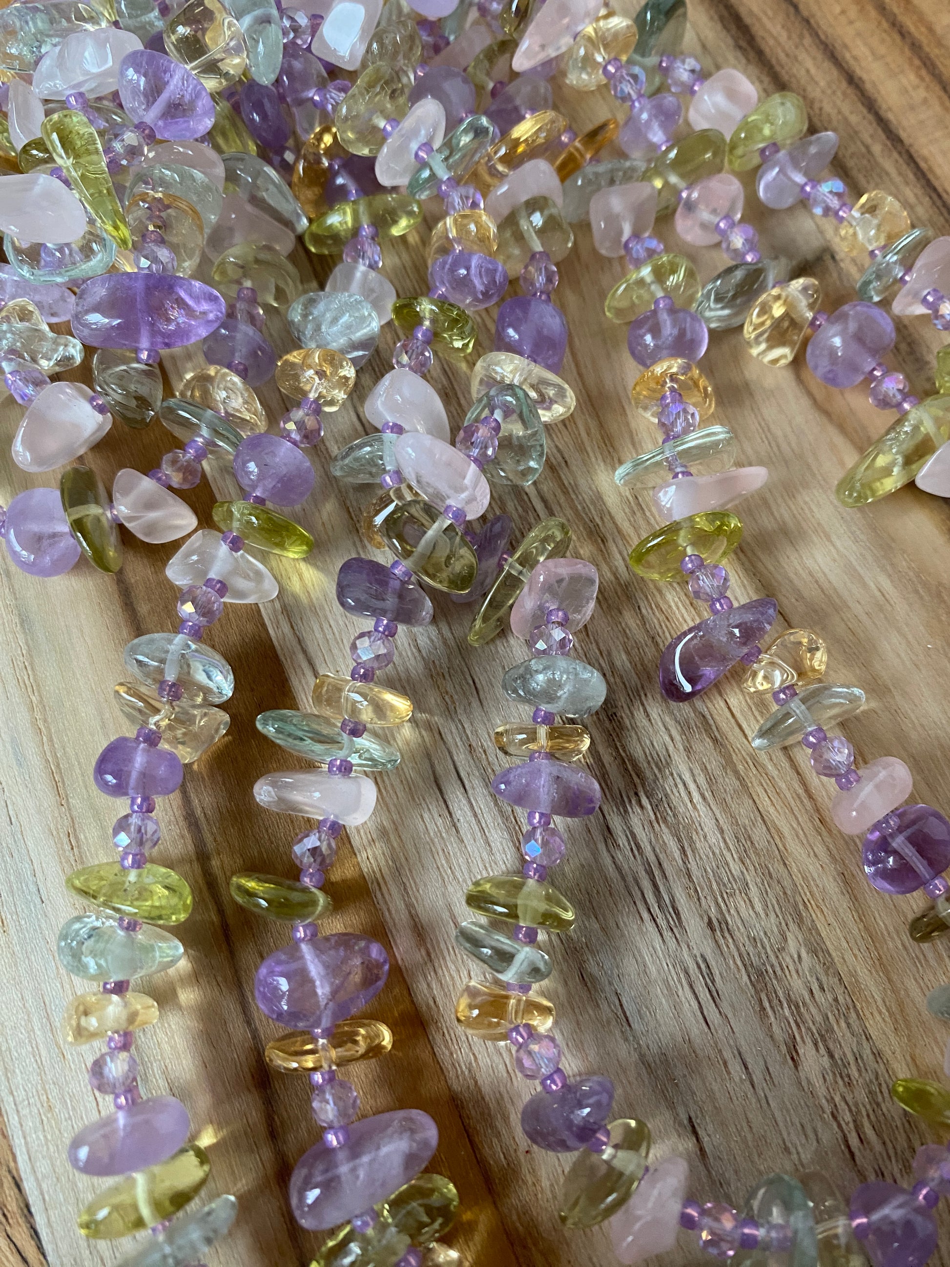 60" Extra Long Wraparound Multi Gemstone Tumbled Chip Beaded Necklace with Crystal Beads - My Urban Gems