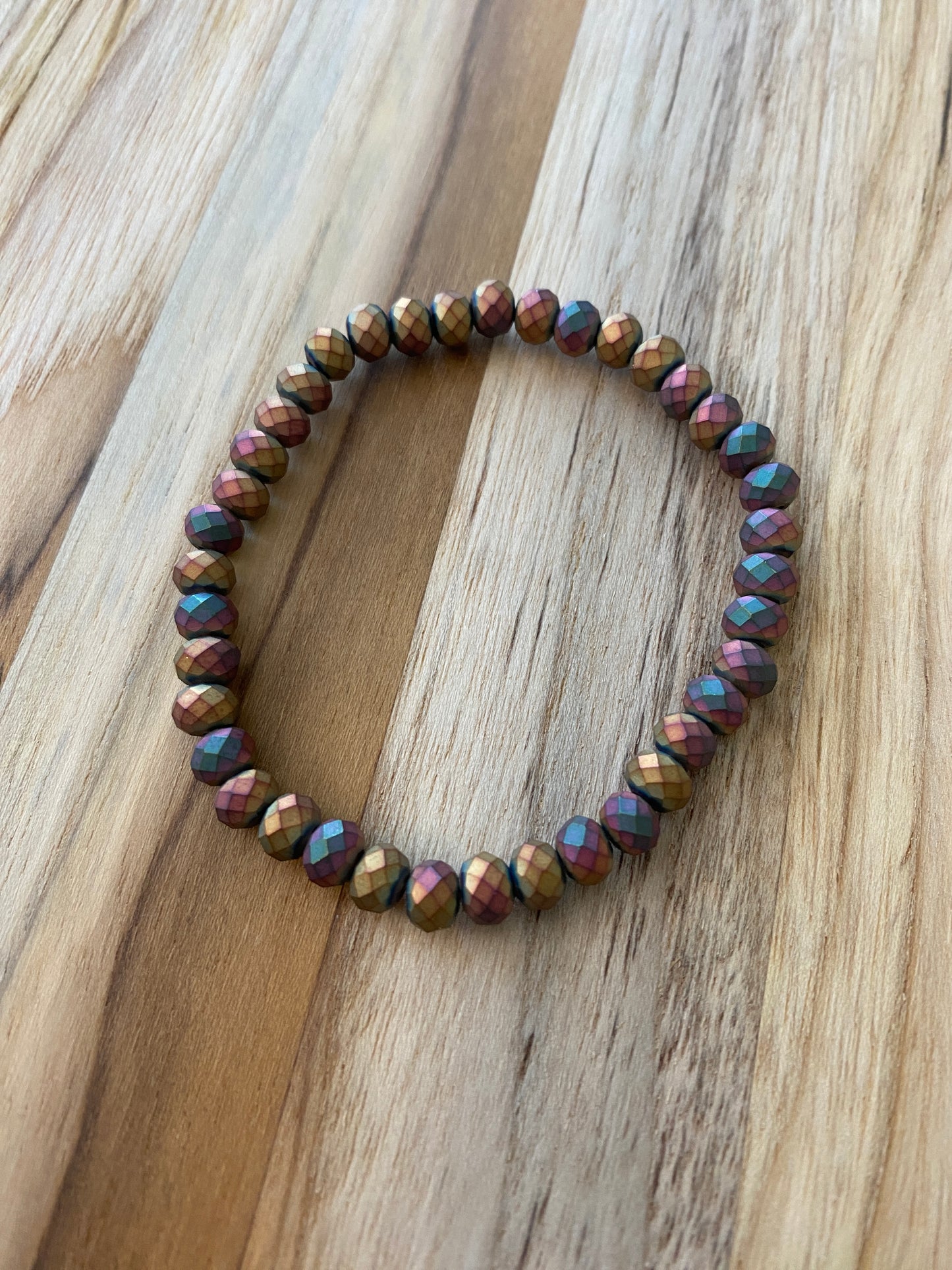 Iridescent Rainbow Coated Glass Beaded Stretch bracelet
