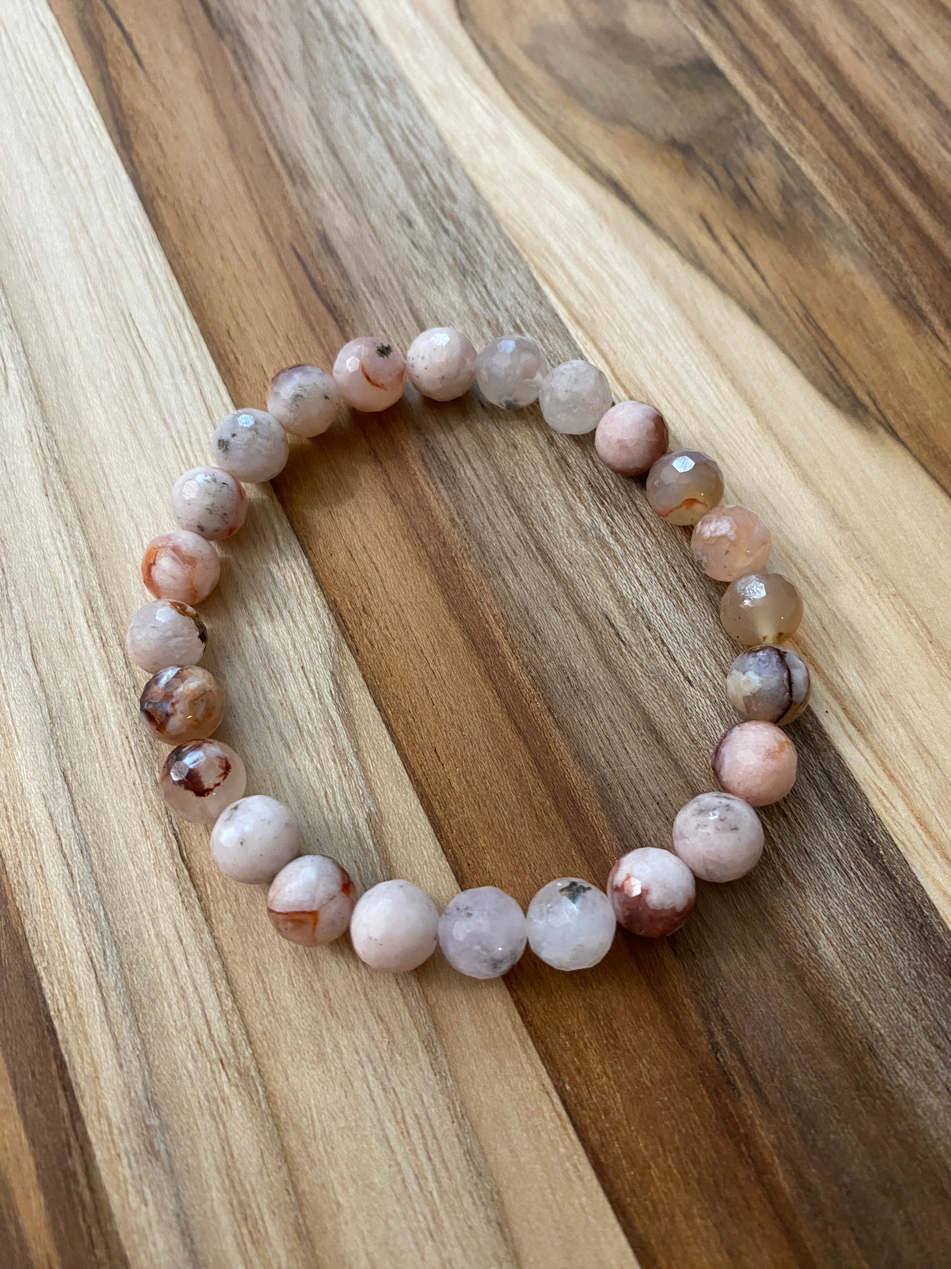 Sakura Flower Agate Beaded Stretch Bracelet ~ 6.5”