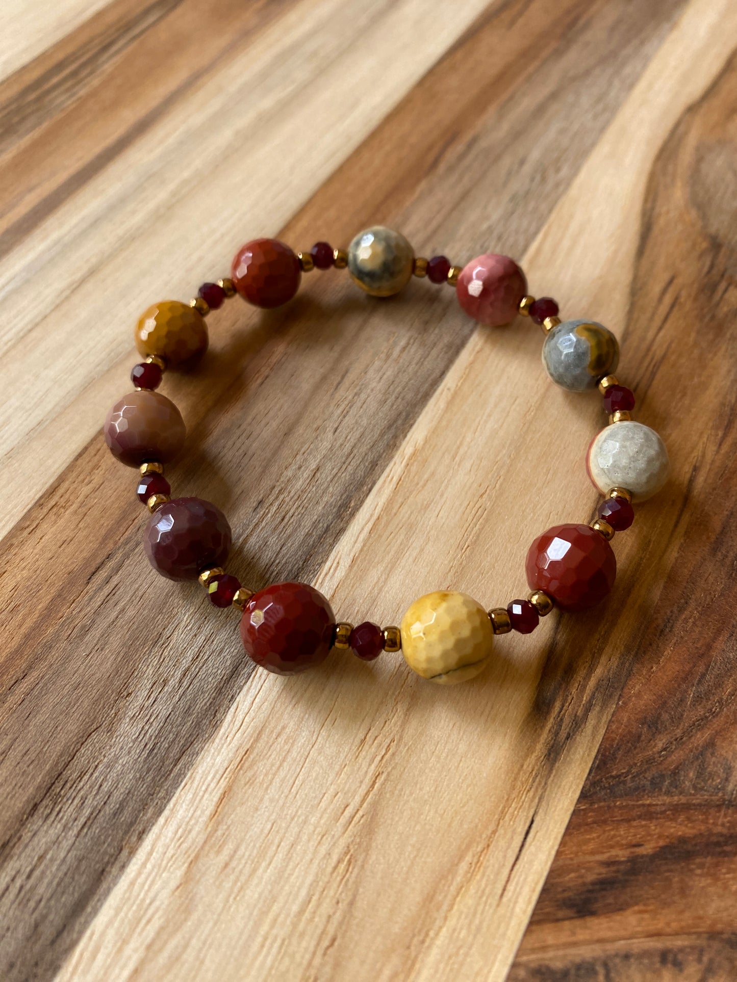 Mookaite Beaded Stretch Bracelet with Crystal Beads