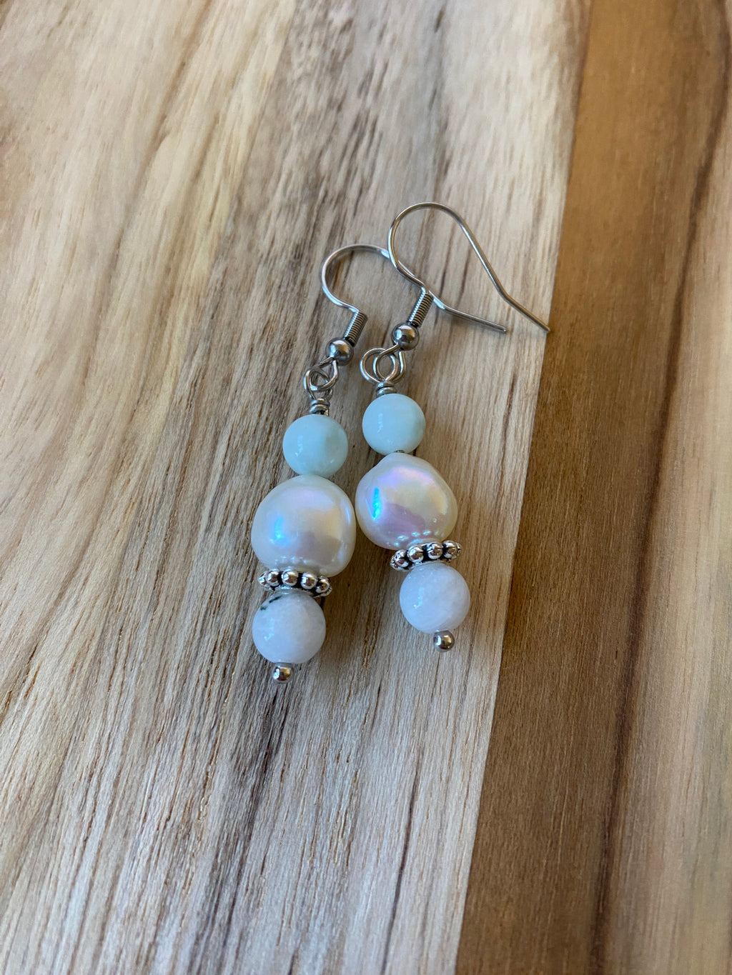 Freshwater Pearl and Moonstone Dangle earrings