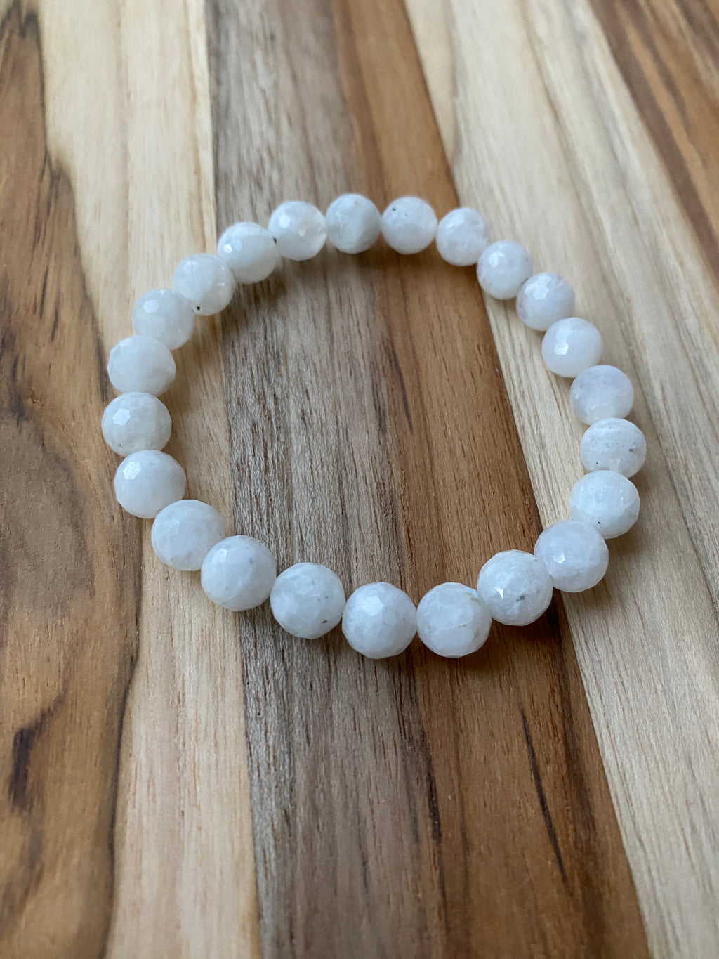 Faceted Rainbow Moonstone Beaded Stretch Bracelet