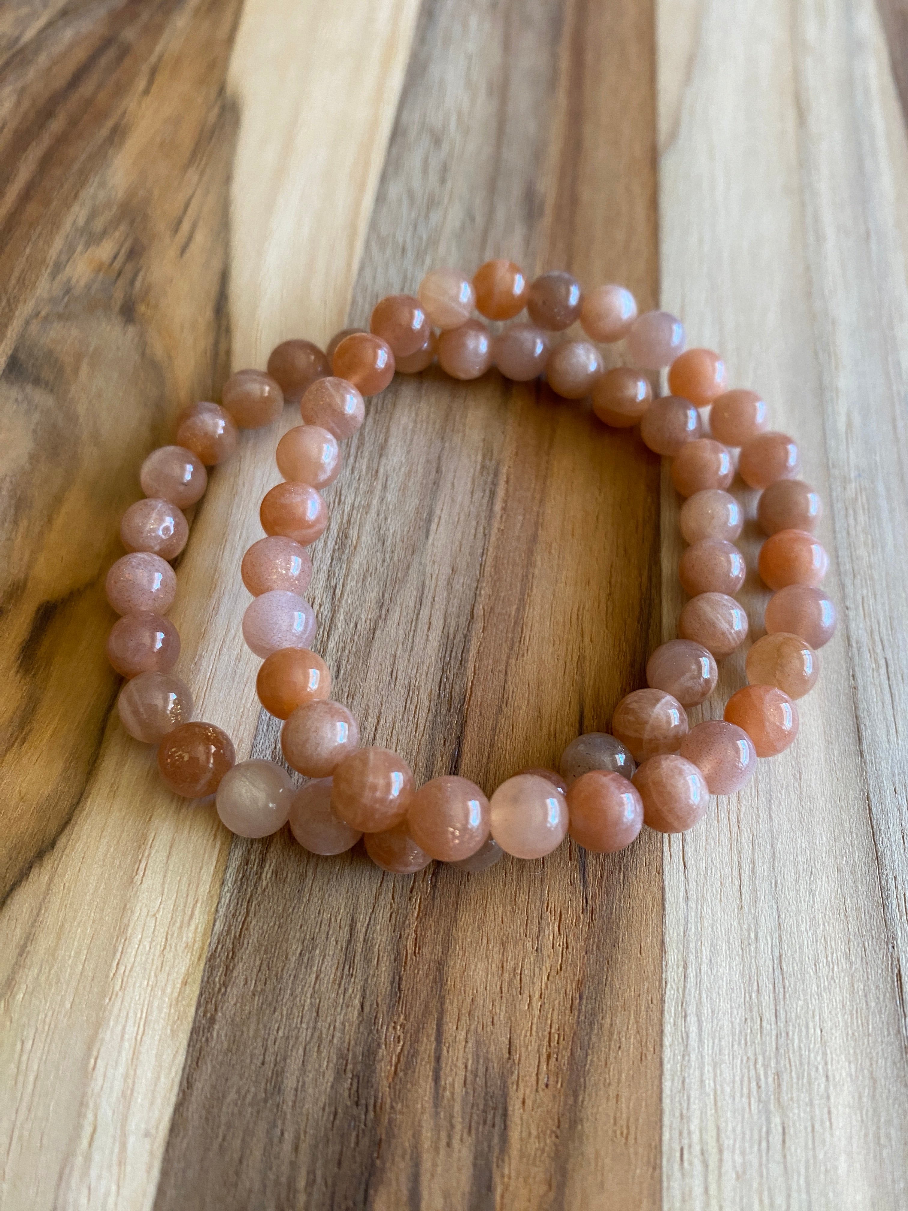 Peach Moonstone Beaded Stretch Bracelet