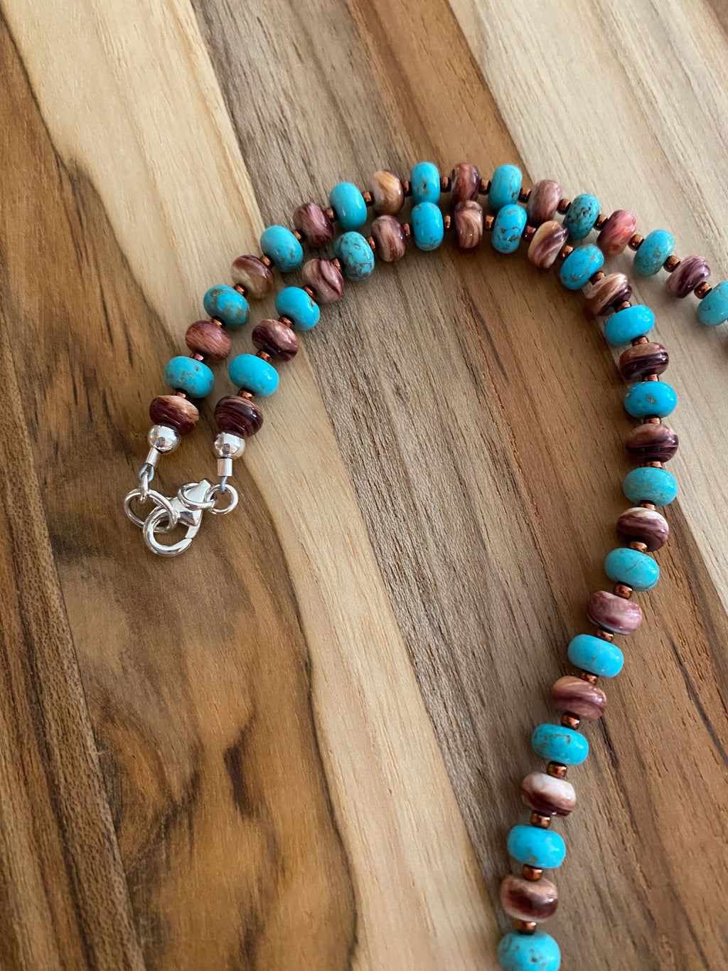 Natural Nevada Blue Turquoise and Purple Spiny Oyster Beaded Necklace with Sterling silver - My Urban Gems