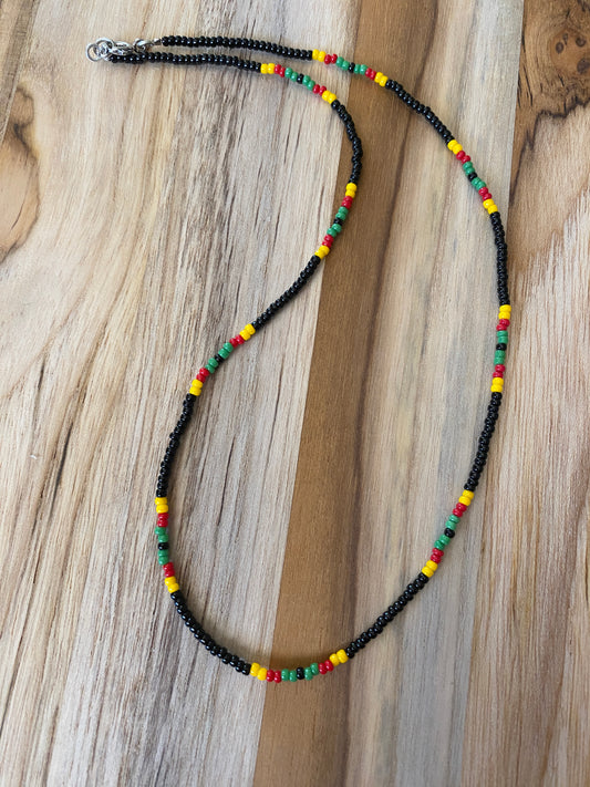 16" Dainty Minimalist Seed Bead Necklace Multi Colored with Black