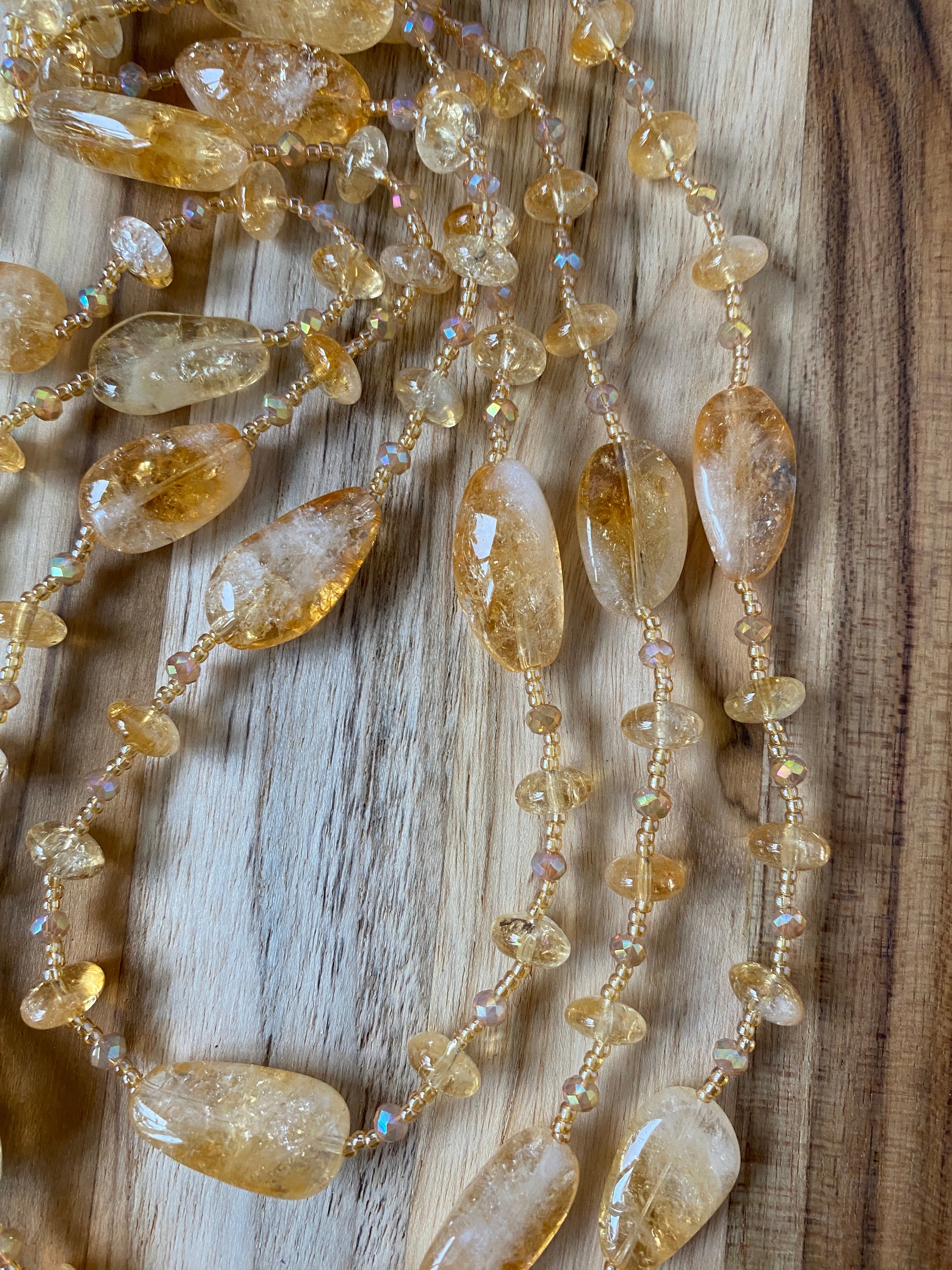 60" Extra Long Beaded Wraparound Necklace with Citrine and Crystal Beads - My Urban Gems