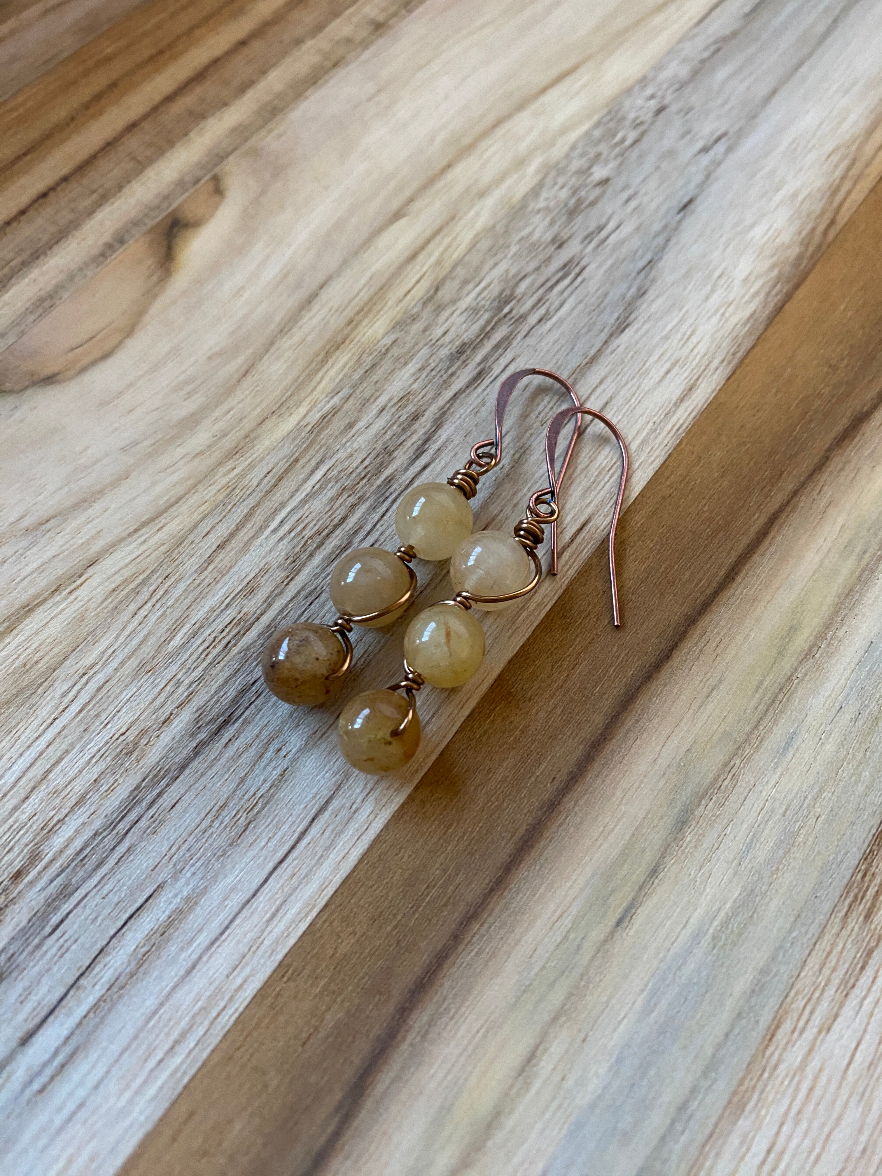 Aventurine and Copper Wire Wrapped Dangle Earrings