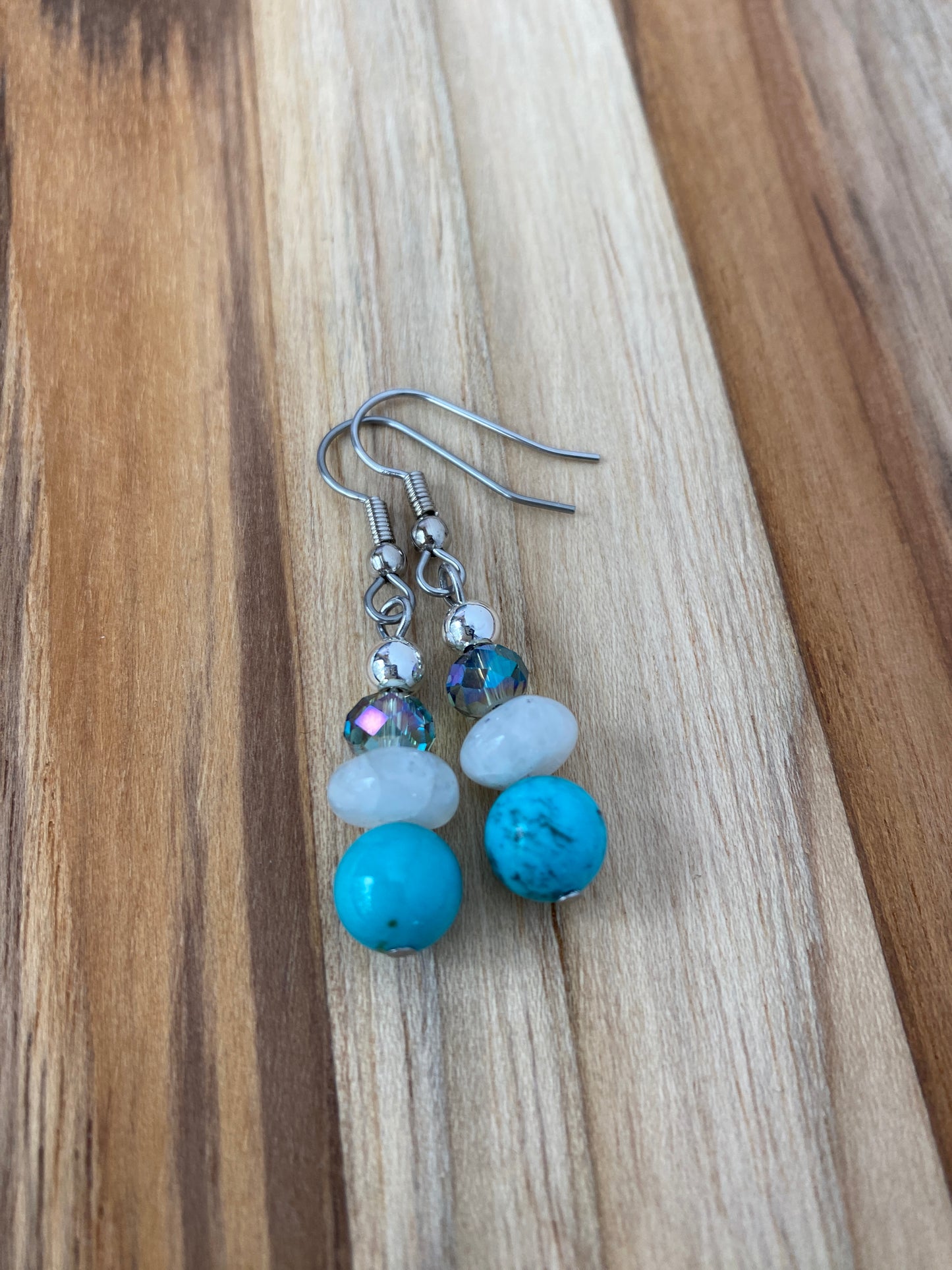 Turquoise, Moonstone & Crystal Dangle Earrings