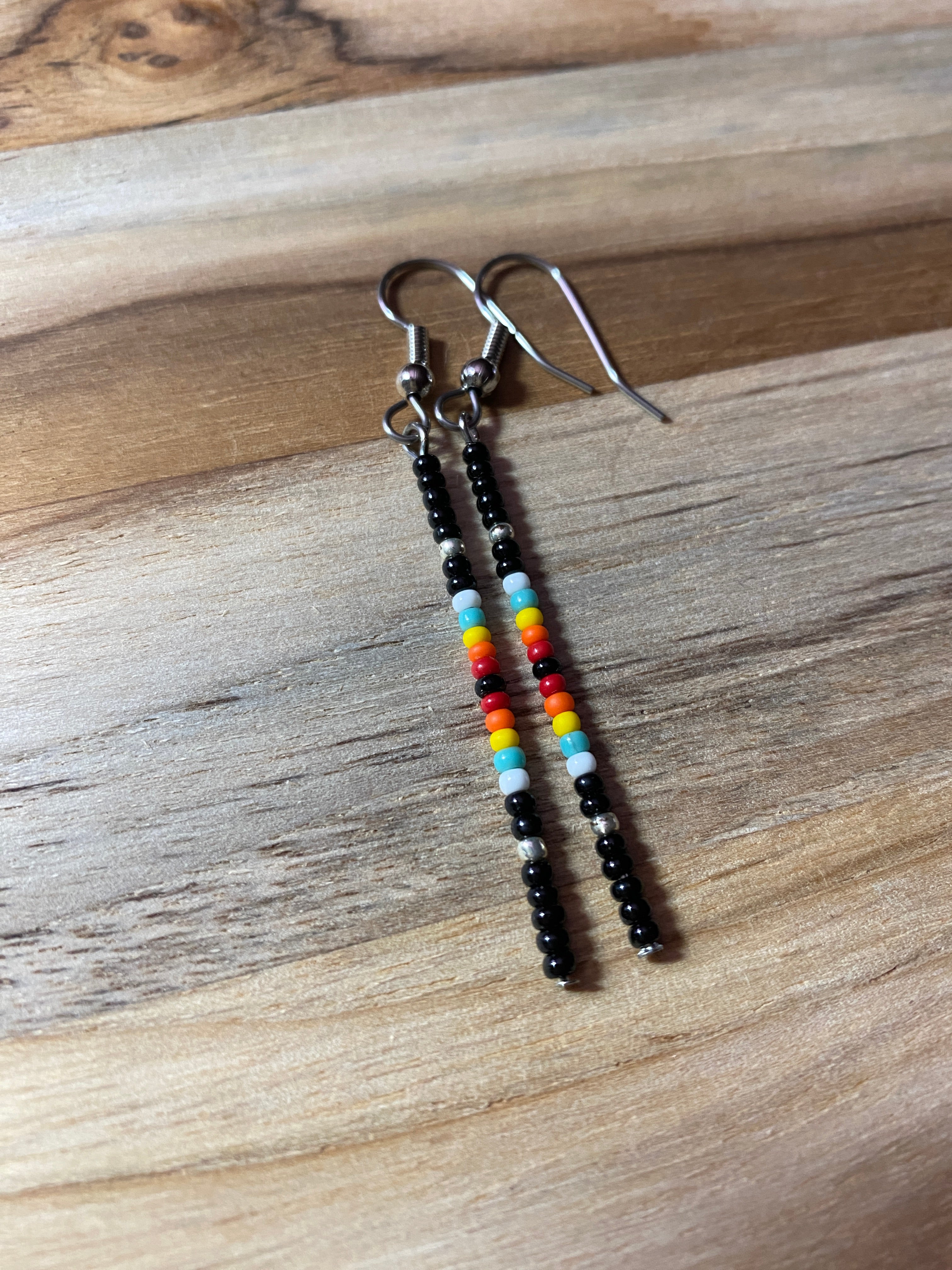 Native Inspired Western Seed Bead Stick Dangle Minimalist Earrings