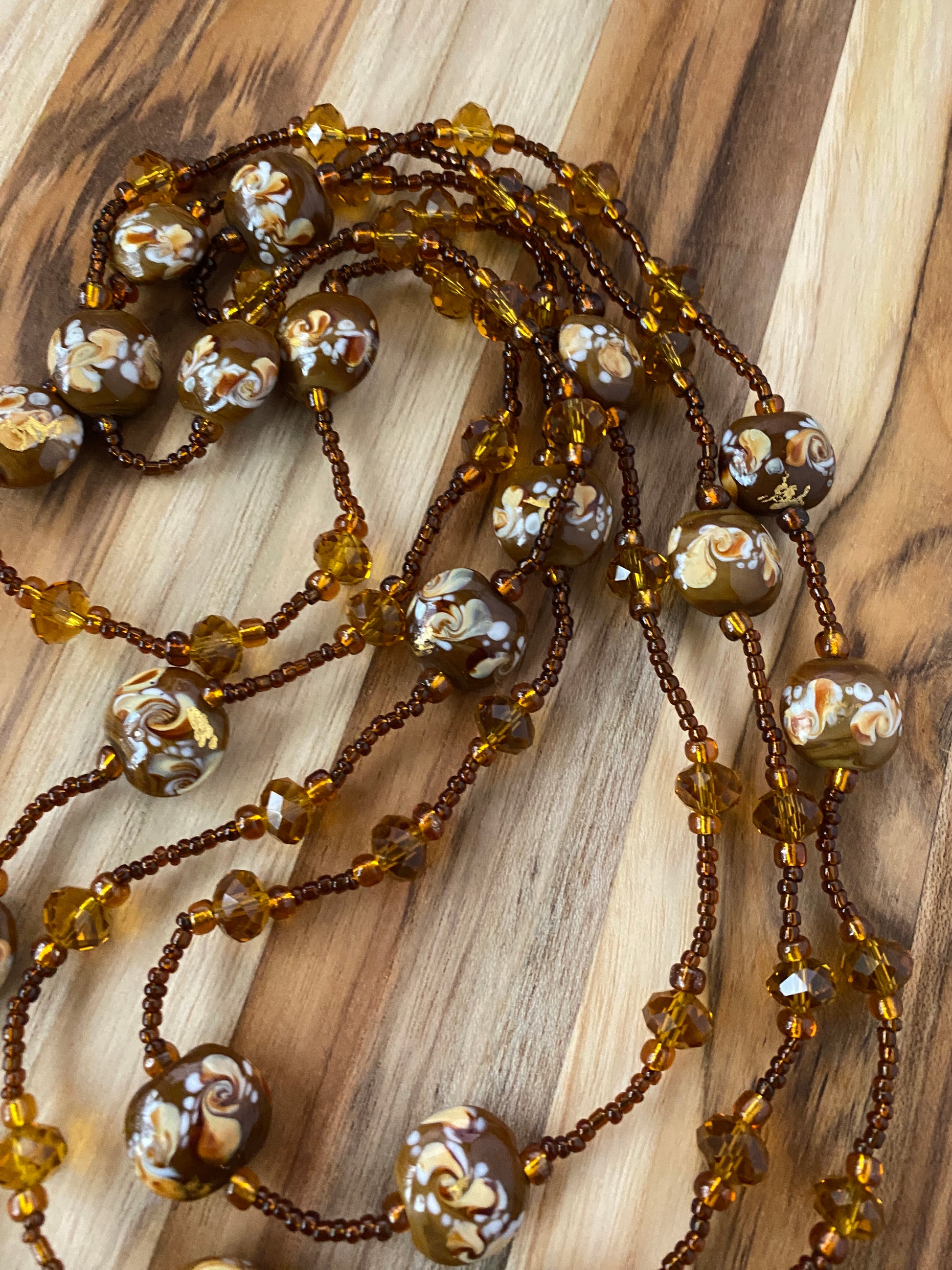 60" Brown Art Glass & Crystal Necklace - My Urban Gems