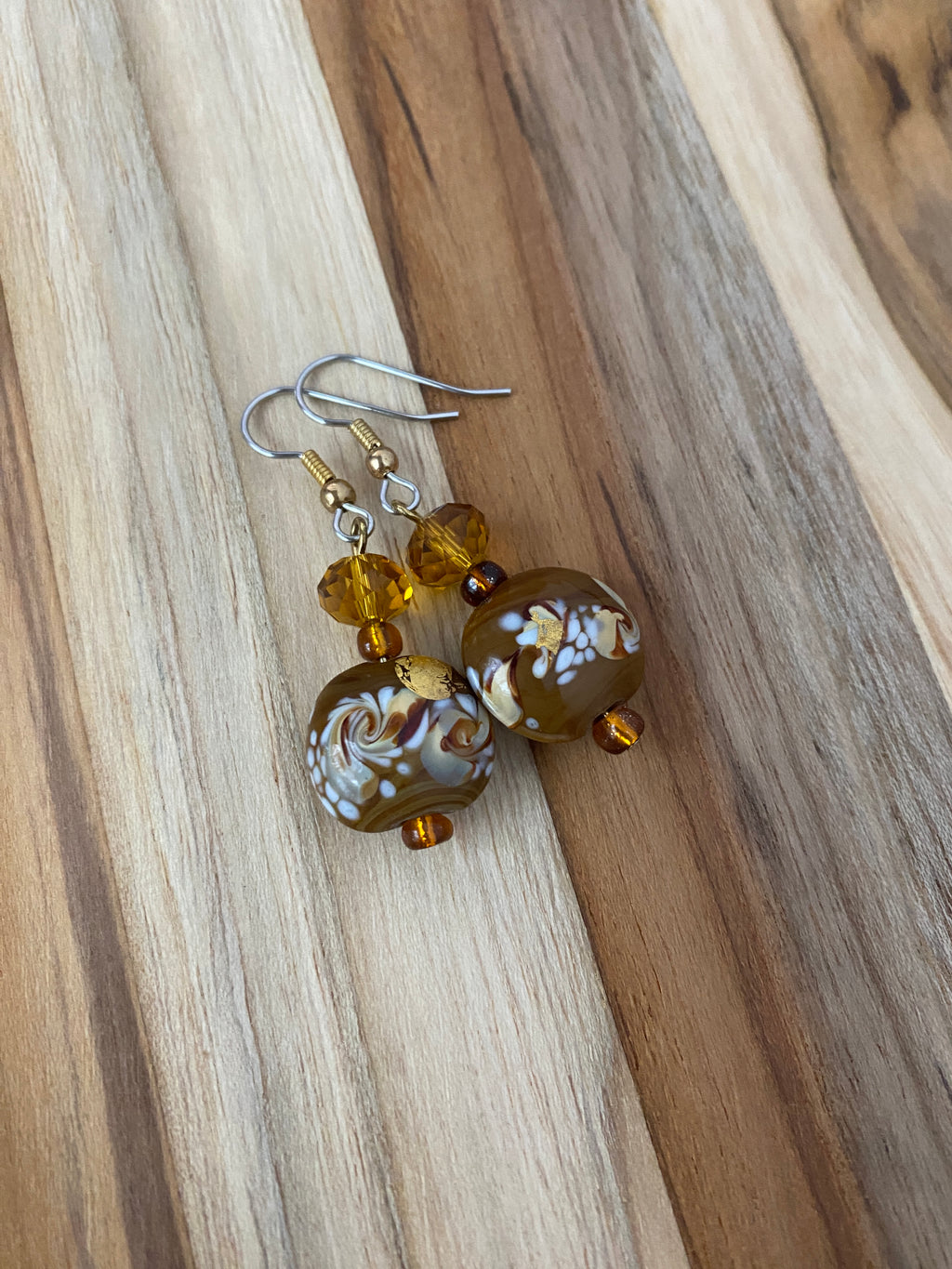 Brown Art Glass & Crystal Earrings - My Urban Gems